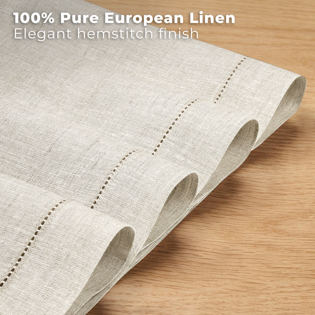 Close-up of the hemstitch edge on light natural pure linen placemats