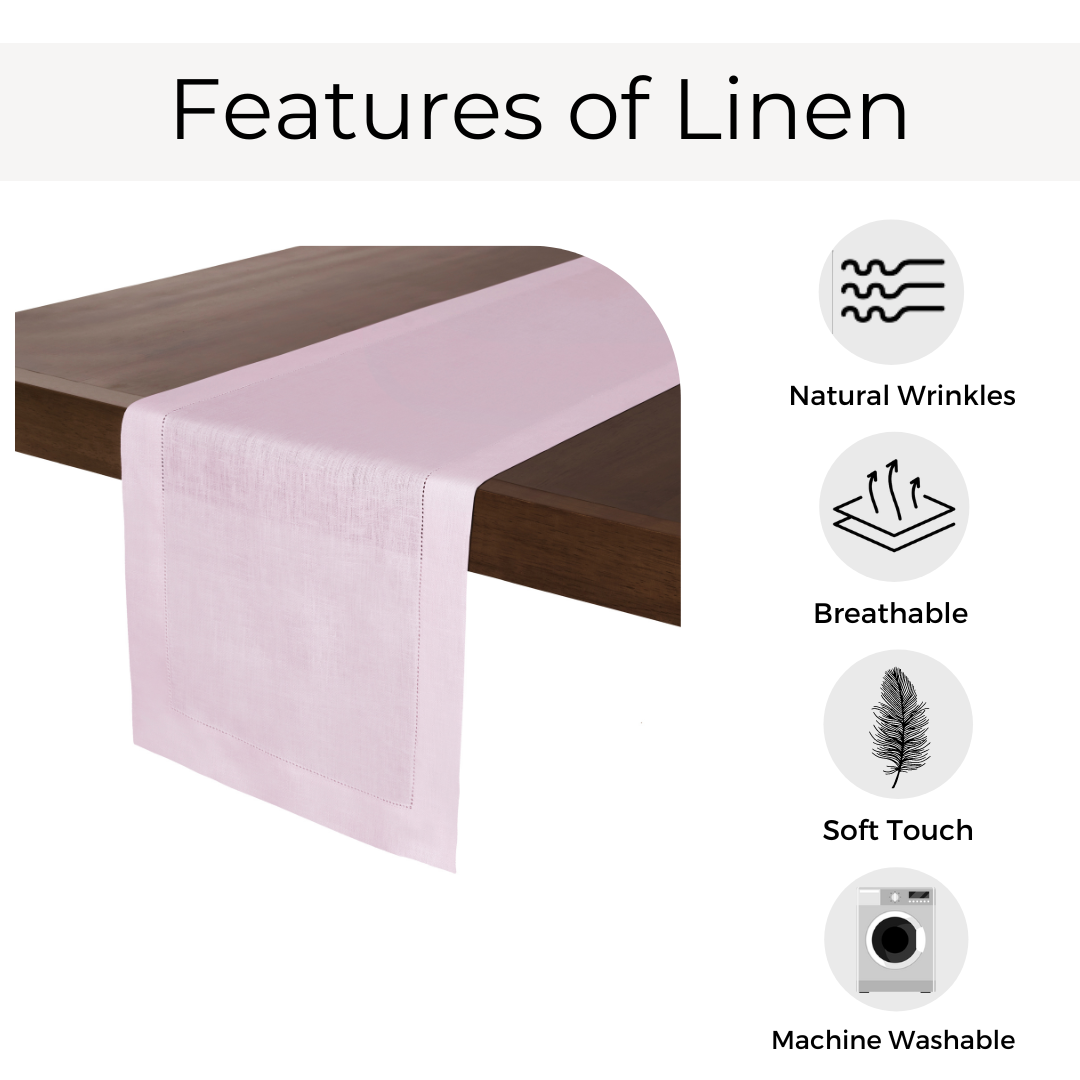 Pastel Pink Pure Linen Table Runner - Hemstitch