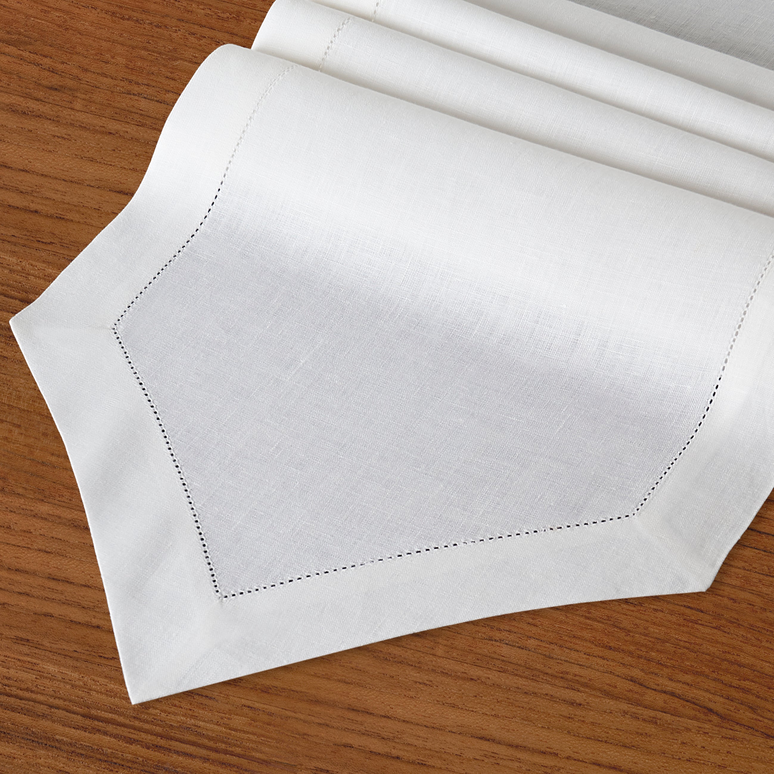White pure linen table runner with matching D'Moksha table linens