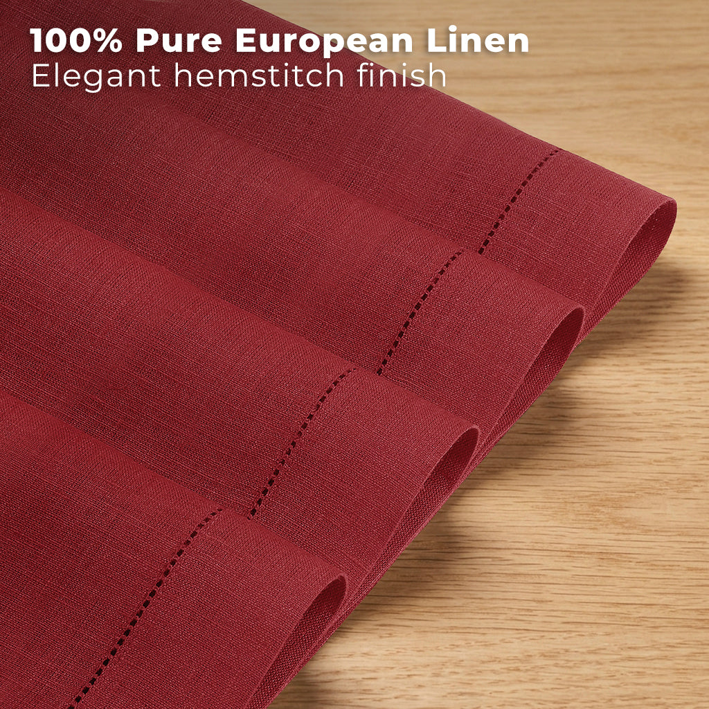 Close-up of the hemstitch edge on red pure linen placemats