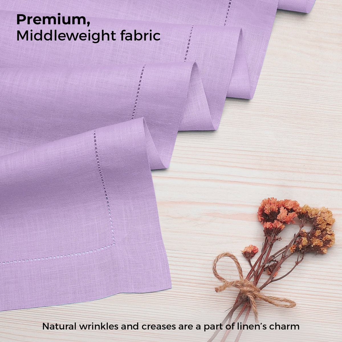 Lavender linen table runner with matching D'Moksha table linens
