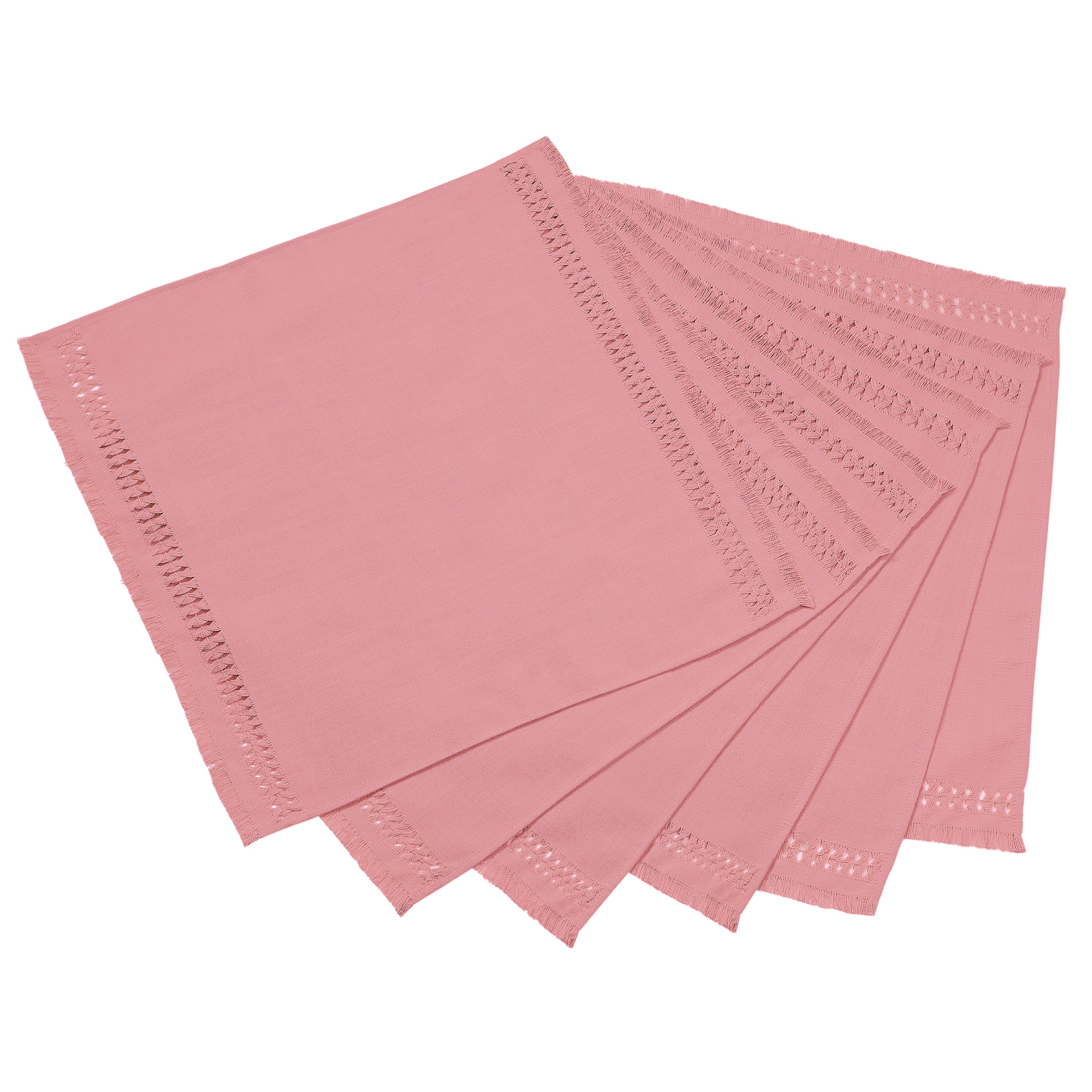 Dusty pink faux linen dinner napkins with matching D'Moksha table linens