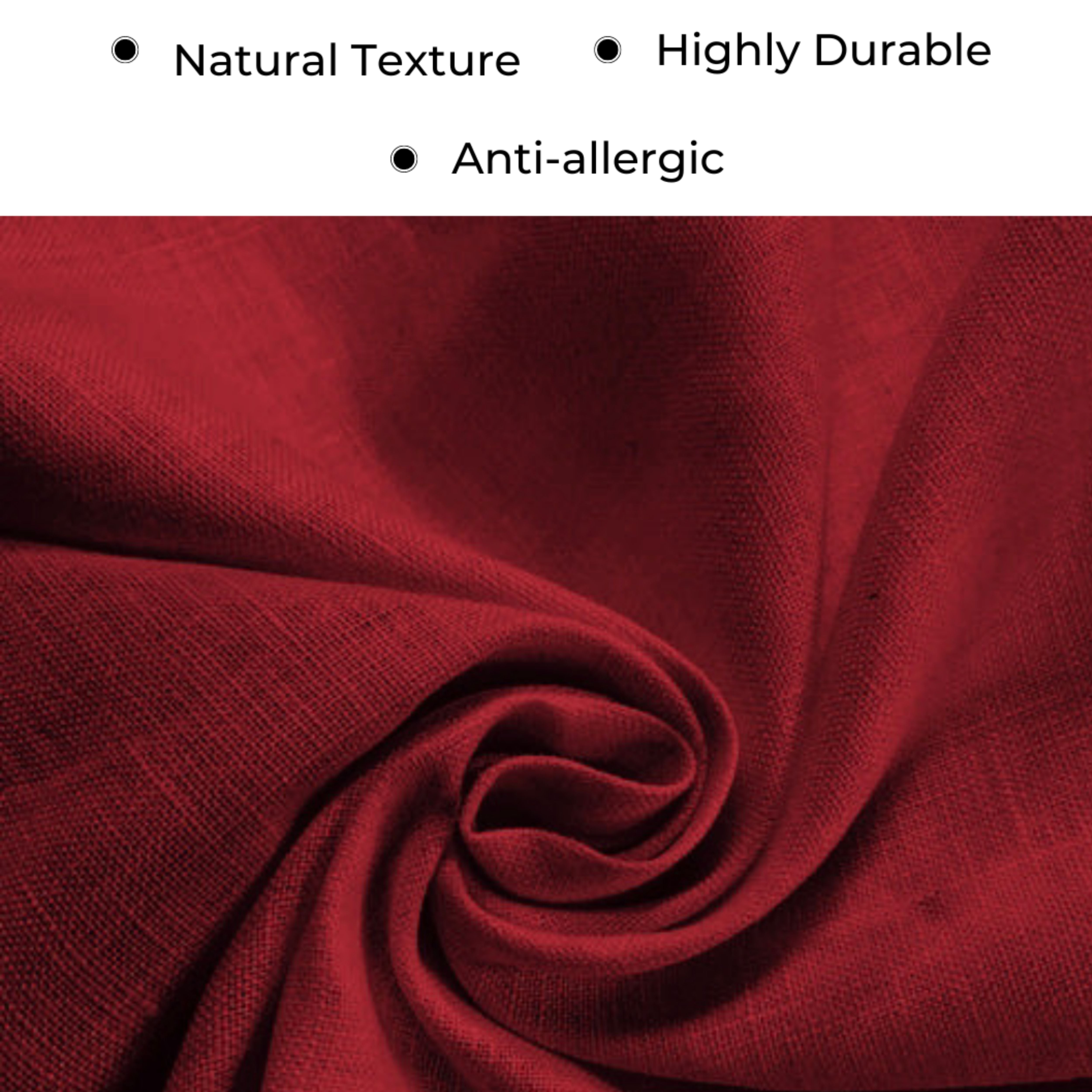 Red pure linen table runner with matching D'Moksha table linens