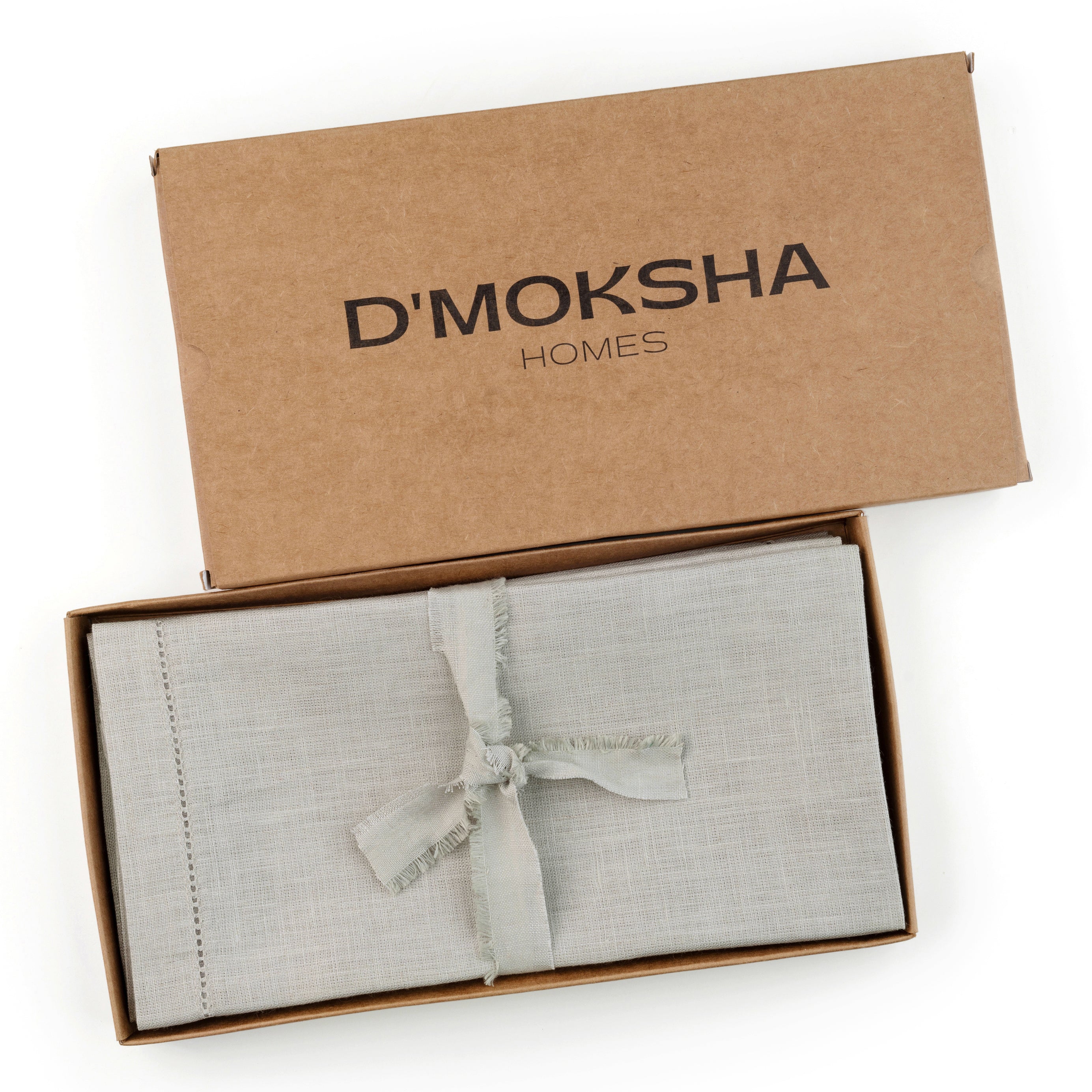 Silver grey pure linen dinner napkins with matching D'Moksha table linens