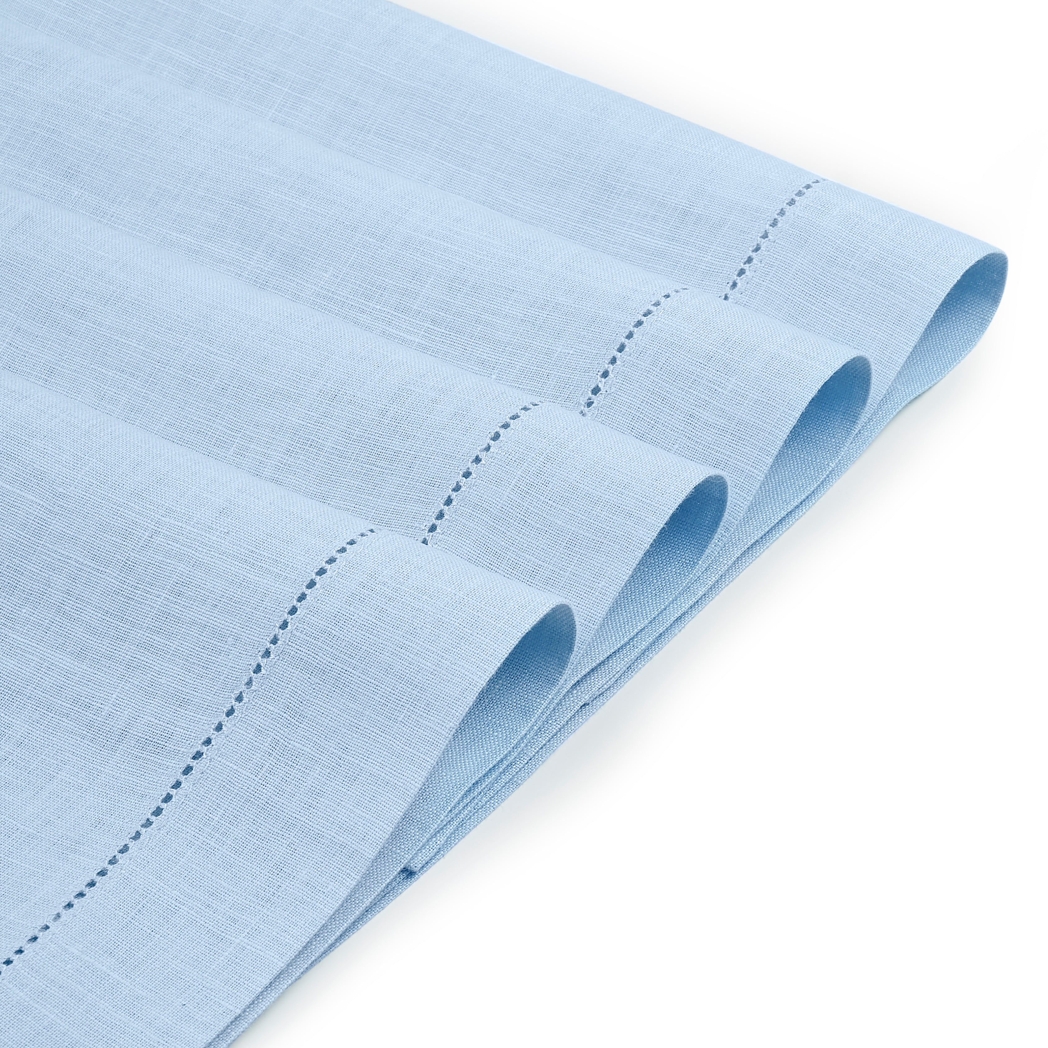 Powder blue pure linen placemats with matching D'Moksha table linens
