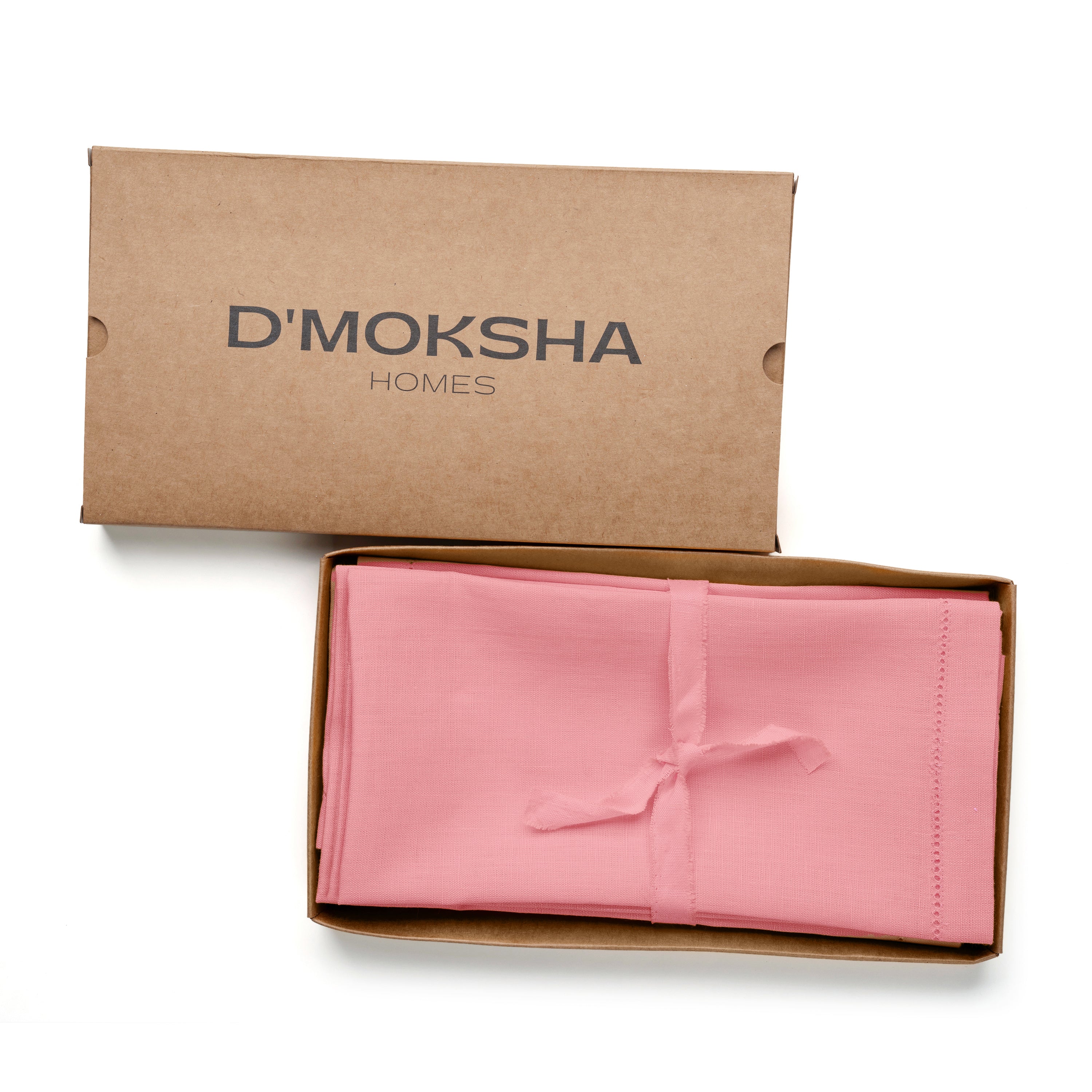 Dusty pink pure linen dinner napkins with matching D'Moksha table linens