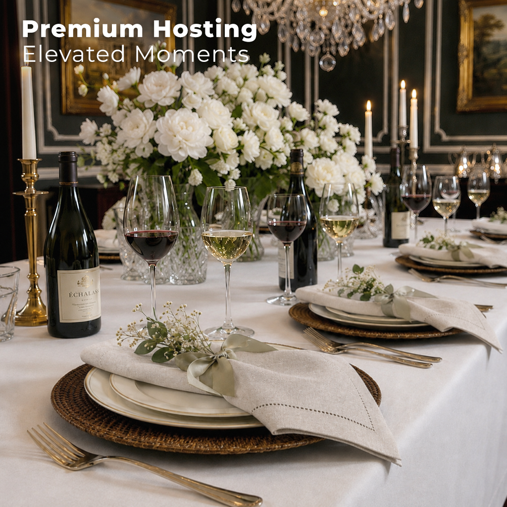 Natural pure linen dinner napkins with matching D'Moksha table linens