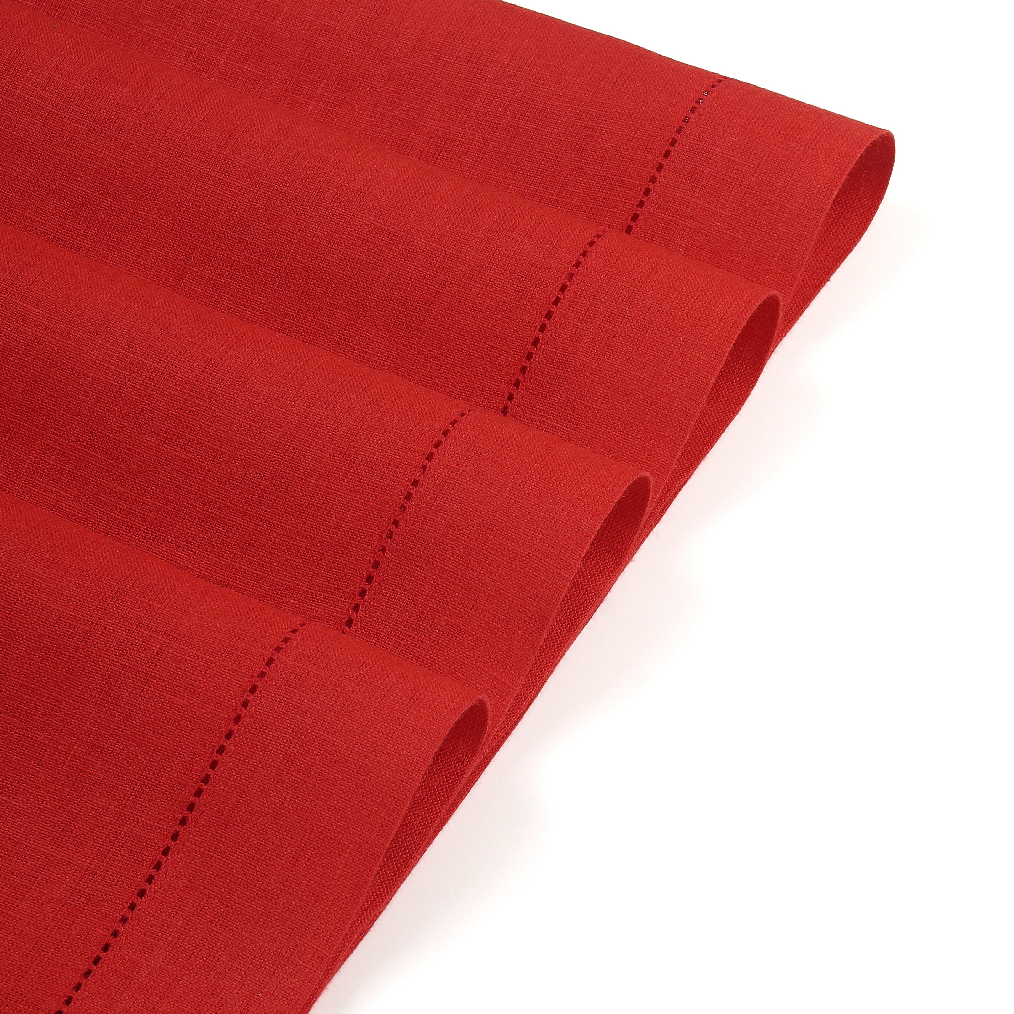 Bright Red Linen Placemats, Hemstitch, 14 x 19 inch, 6 pcs