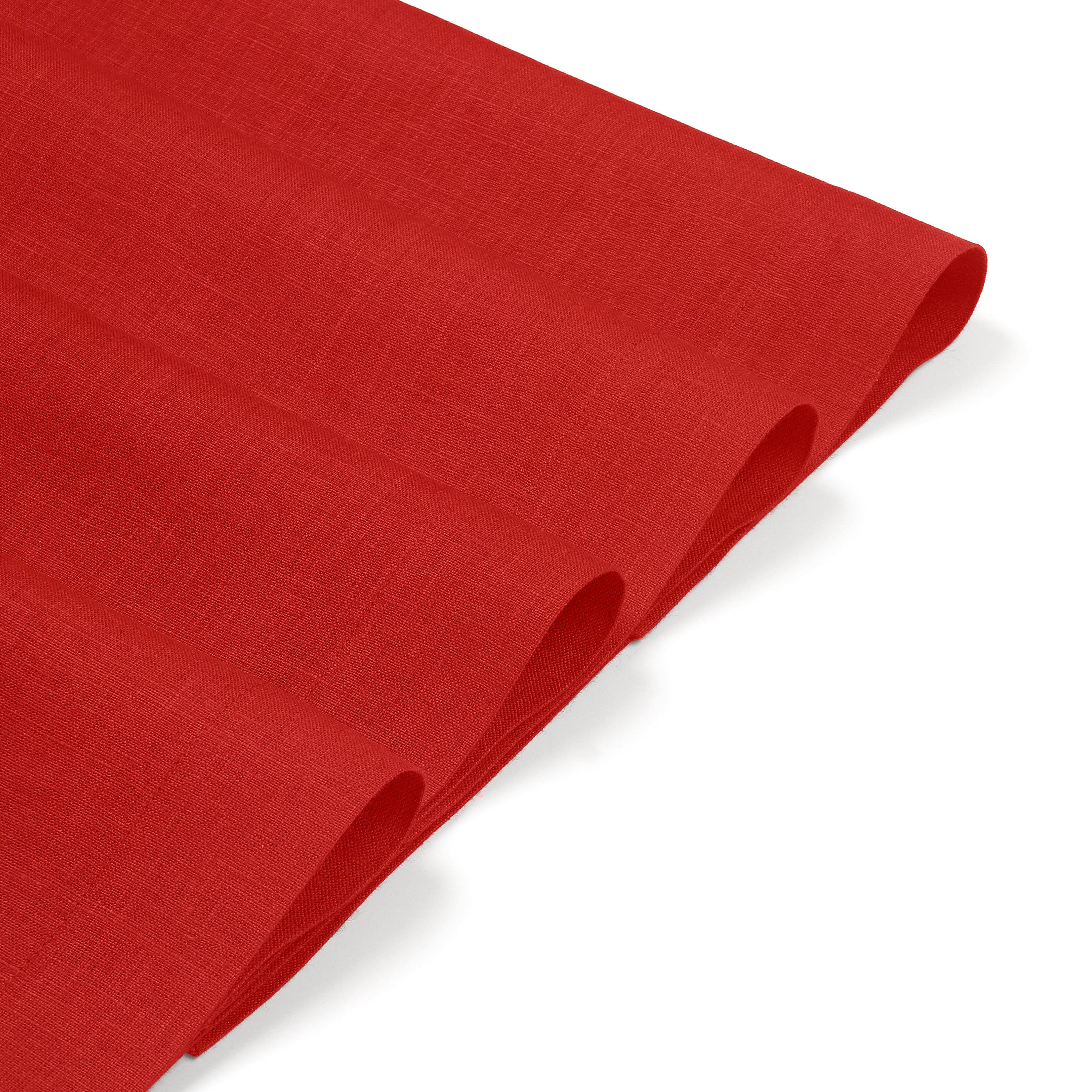Bright red pure linen placemats with matching D'Moksha table linens