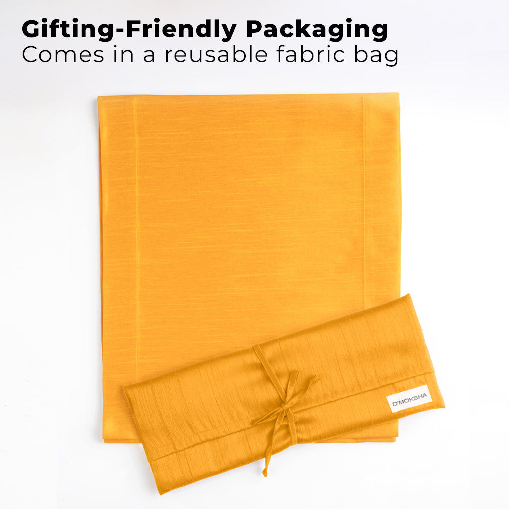 Yellow Luxe Shine table runner with matching D'Moksha table linens