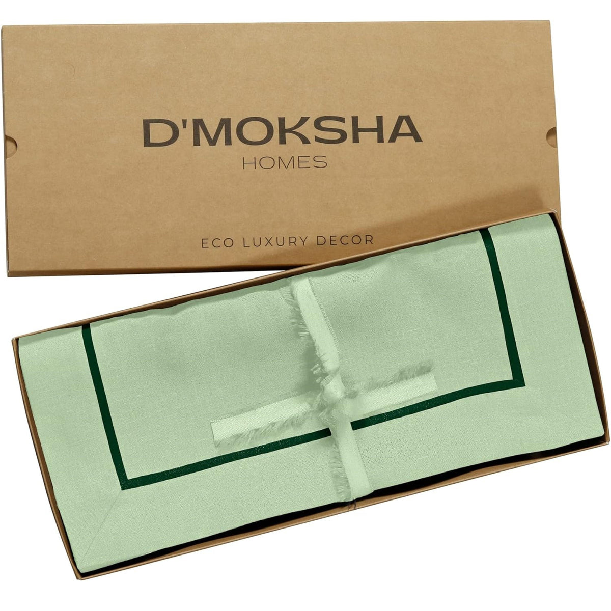 Sage green and forest pure linen dinner napkins folded to show fabric texture