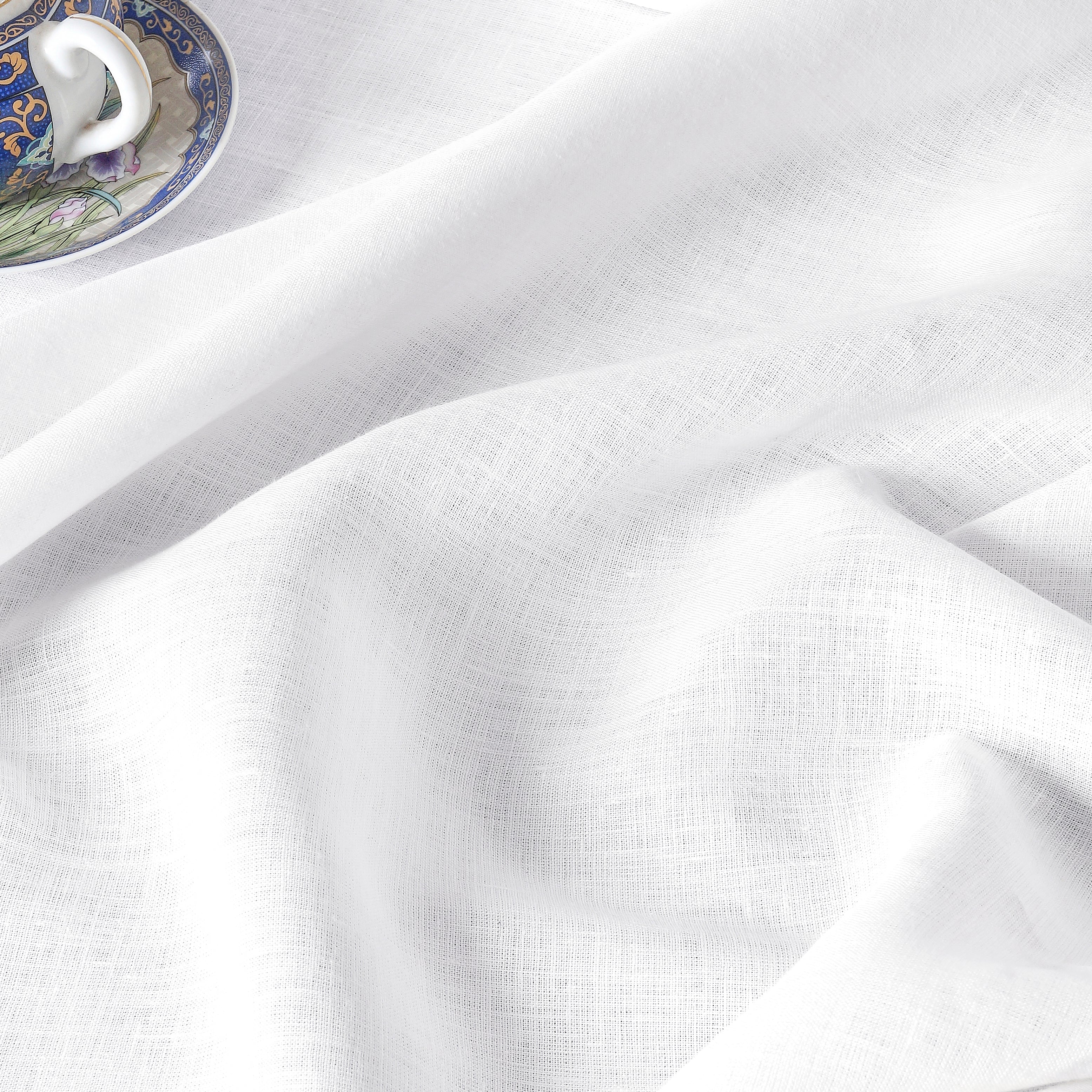 White Pure Linen Tablecloth, Hemstitch