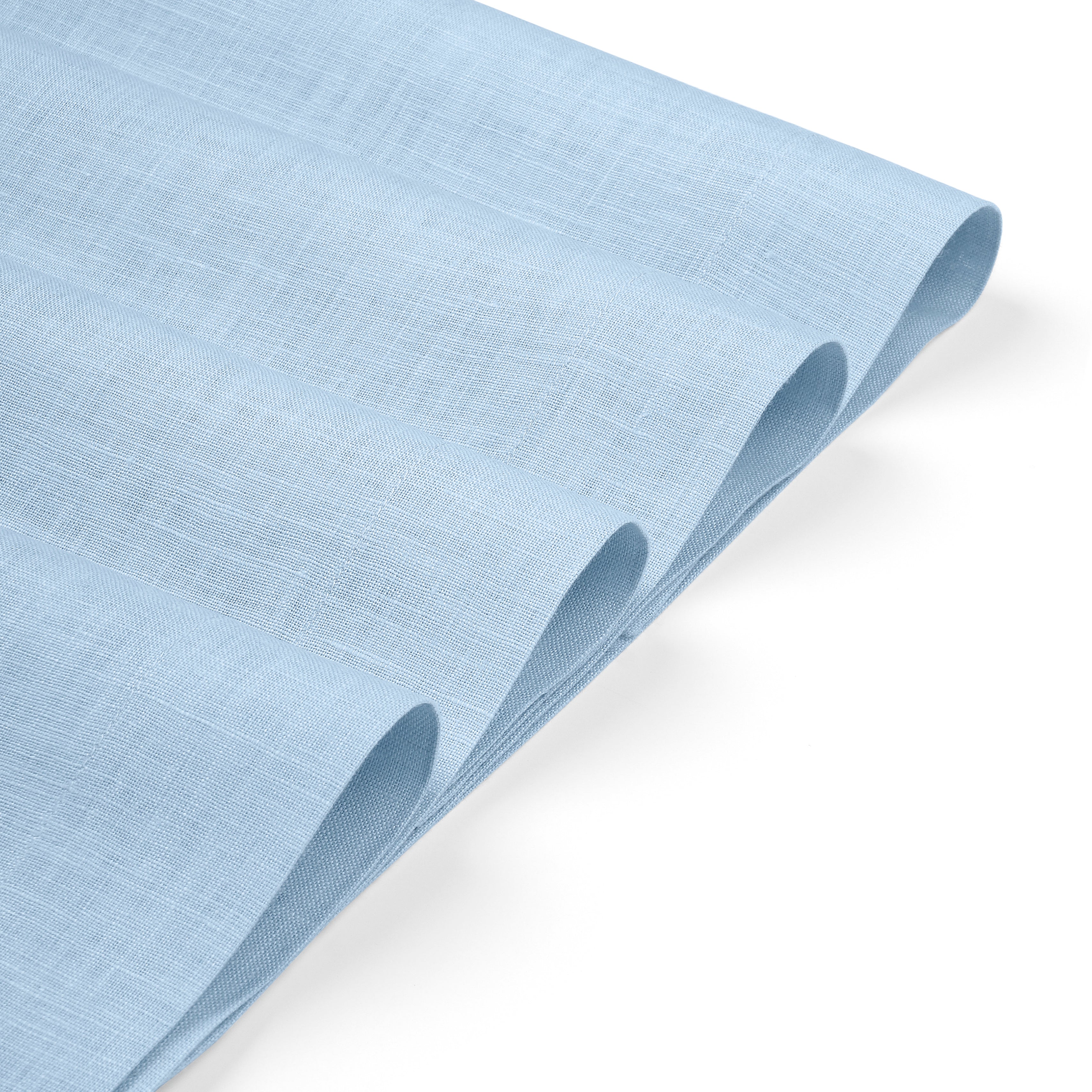 Powder blue pure linen placemats with matching D'Moksha table linens