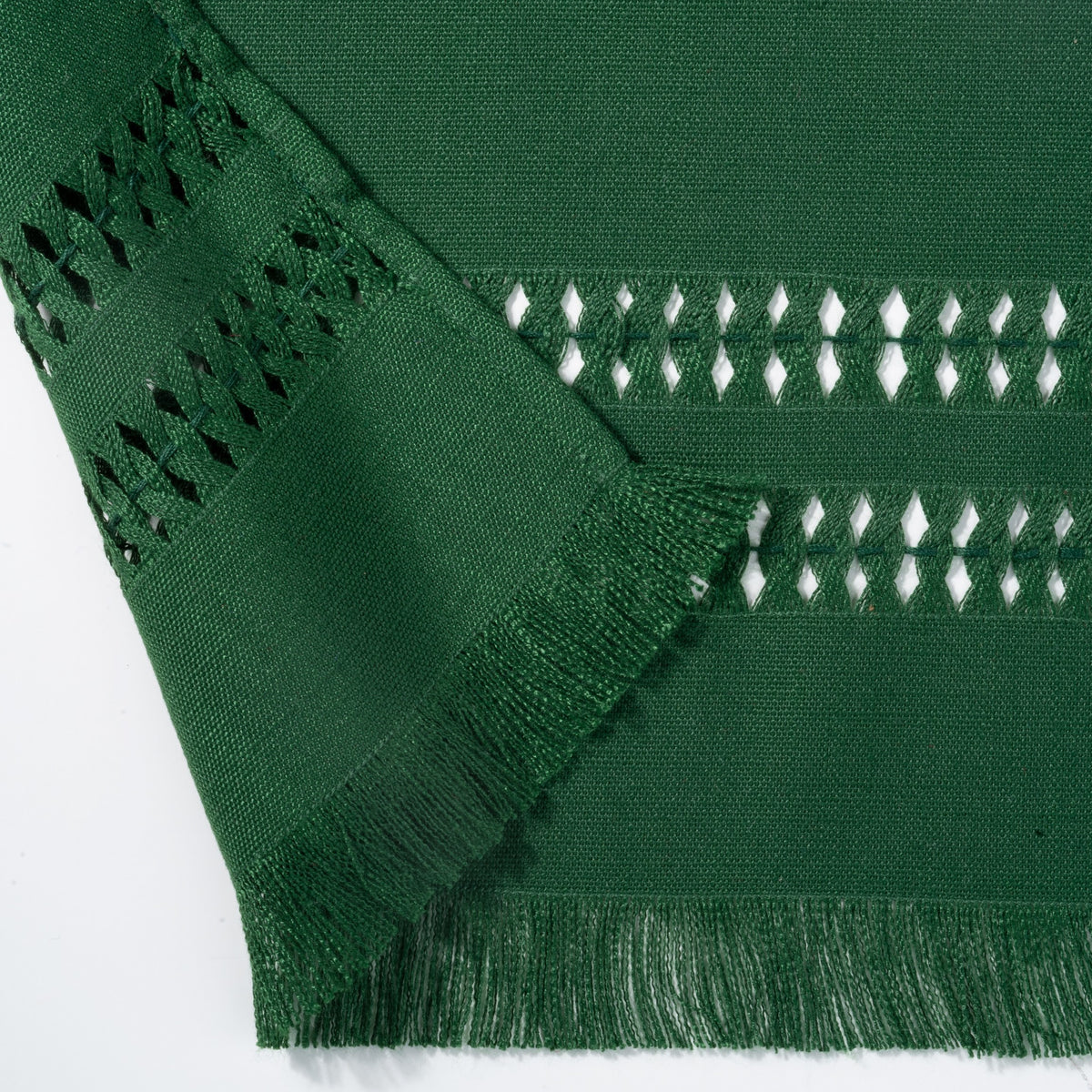 Eden green faux linen table runner with matching D'Moksha table linens