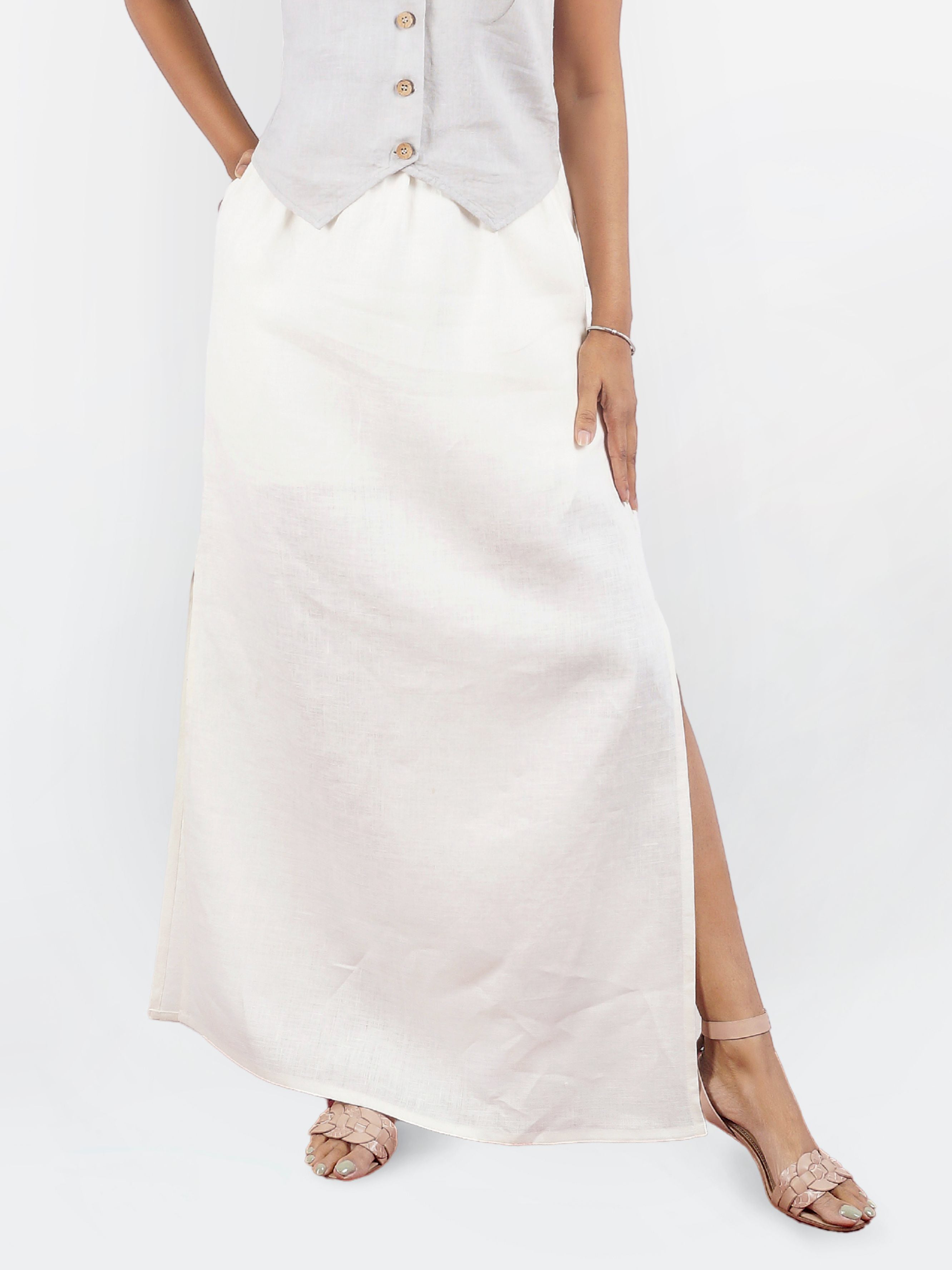 Ivory Linen Midi Skirt