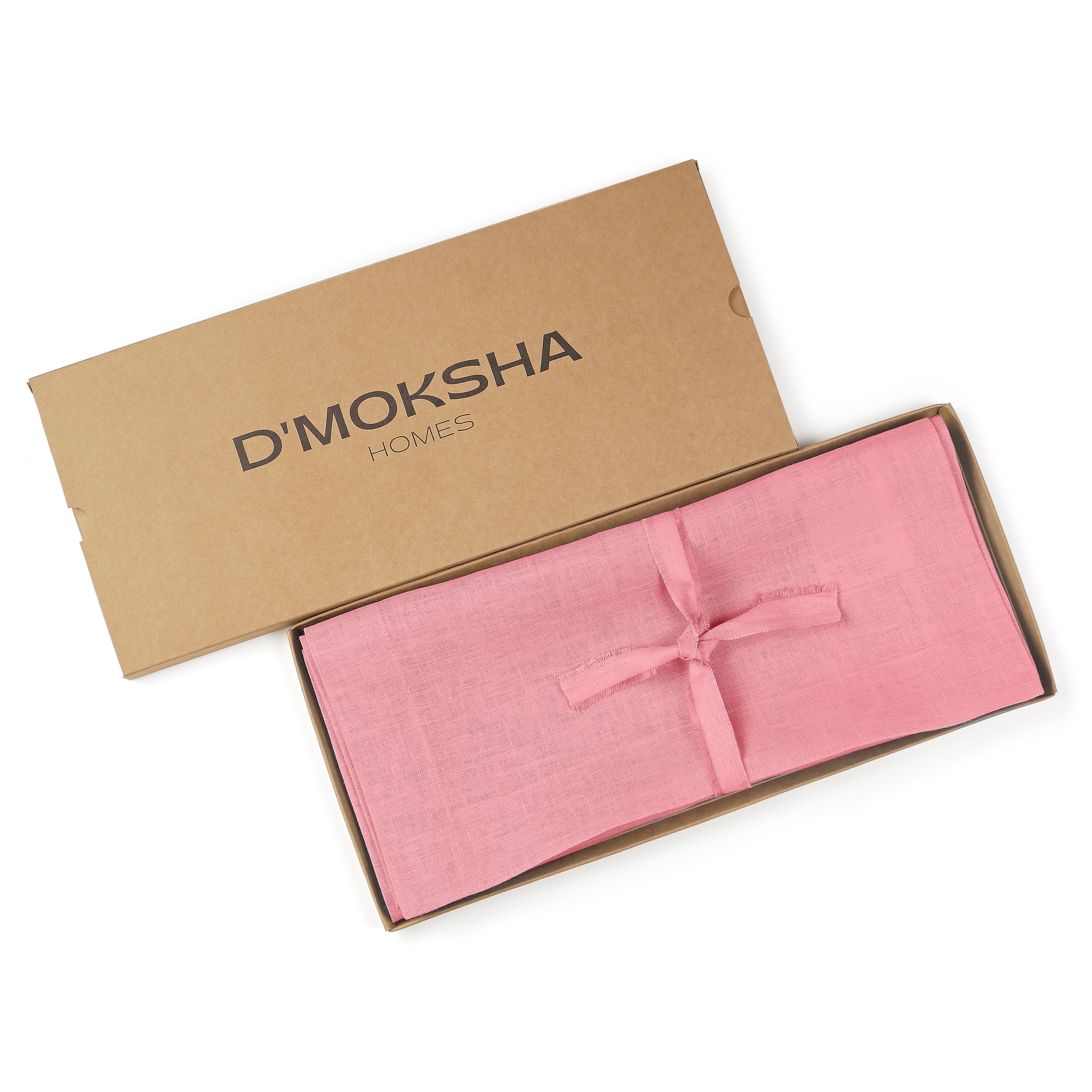 Dusty pink pure linen table runner with matching D'Moksha table linens