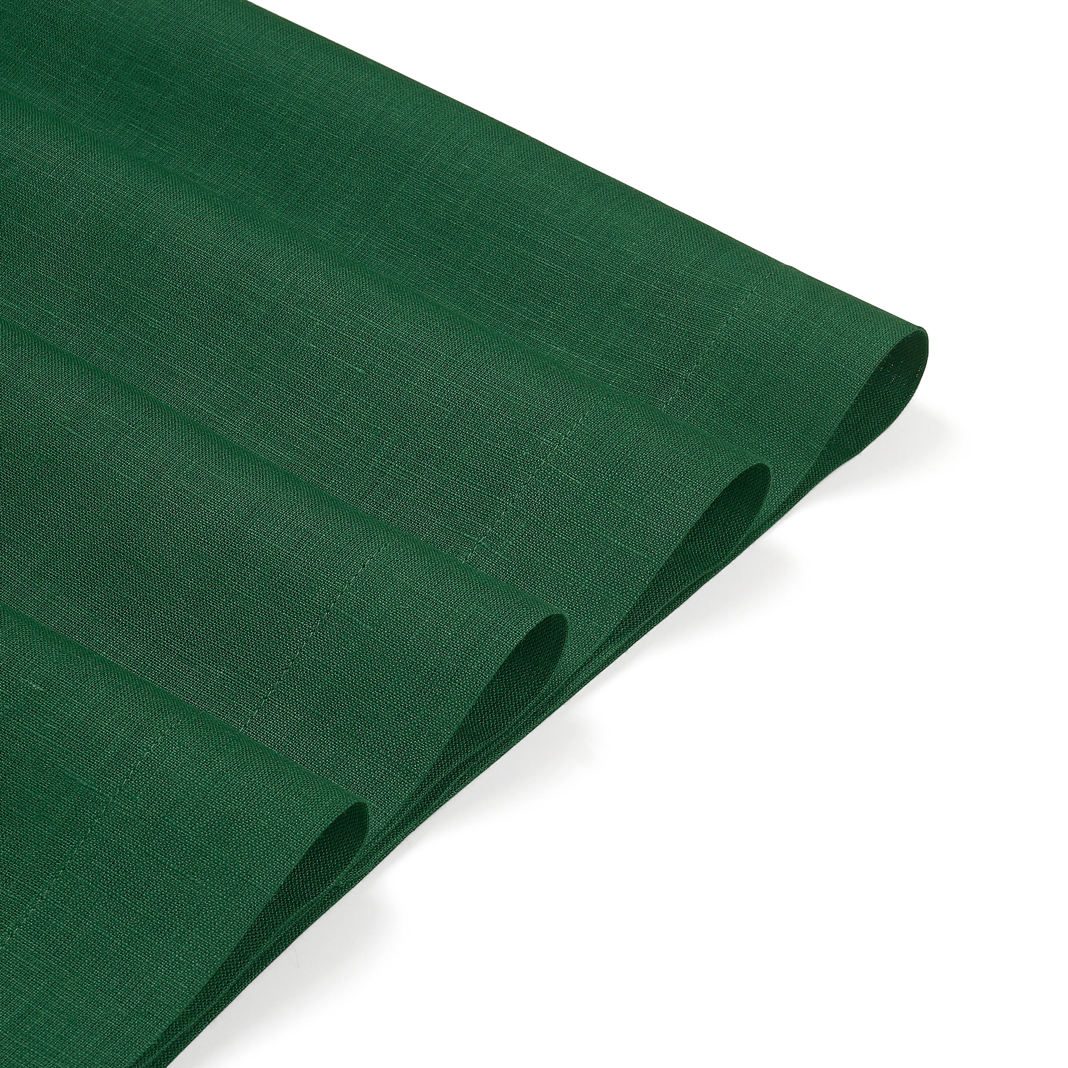 Forest green linen placemats with matching D'Moksha table linens