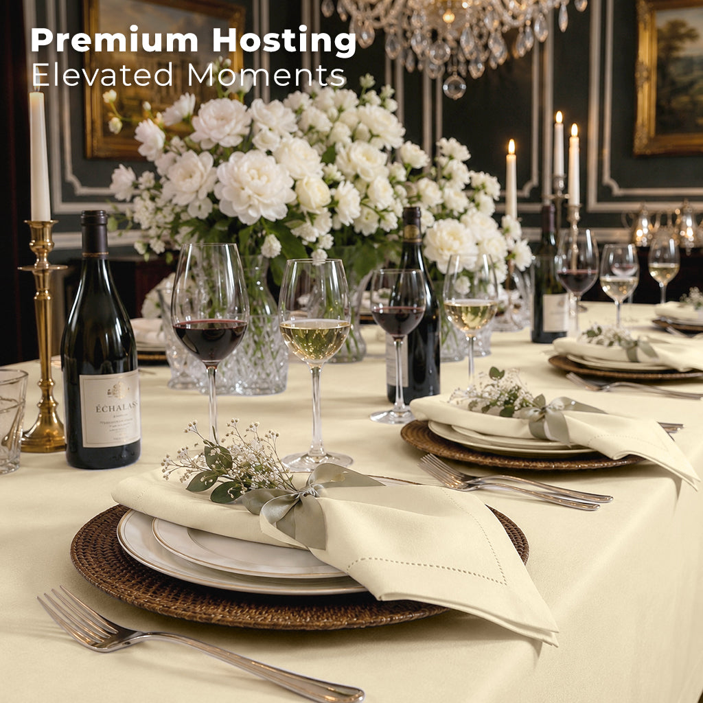 Ivory pure linen dinner napkins with matching D'Moksha table linens