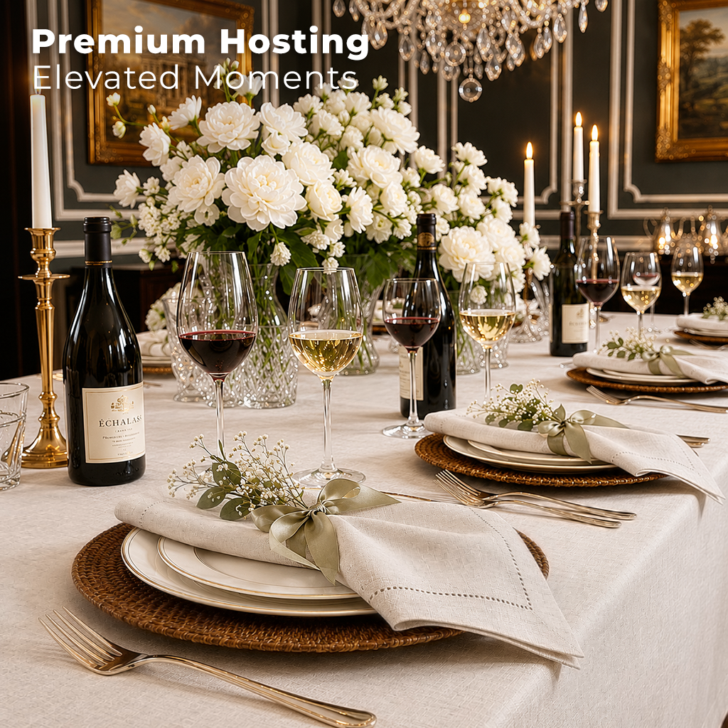 Light natural pure linen dinner napkins with matching D'Moksha table linens