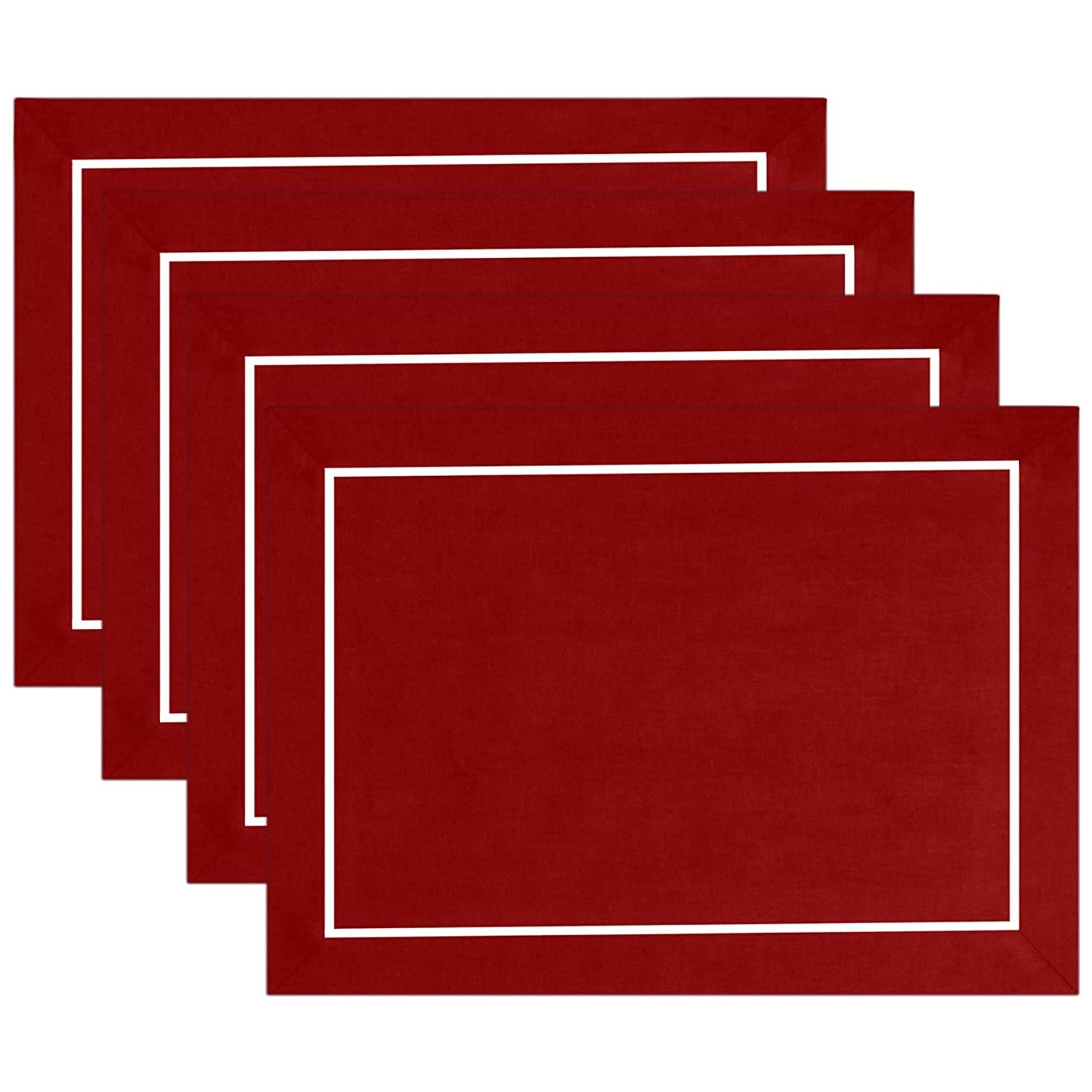 Close-up of the reversible design on red and white pure linen placemats