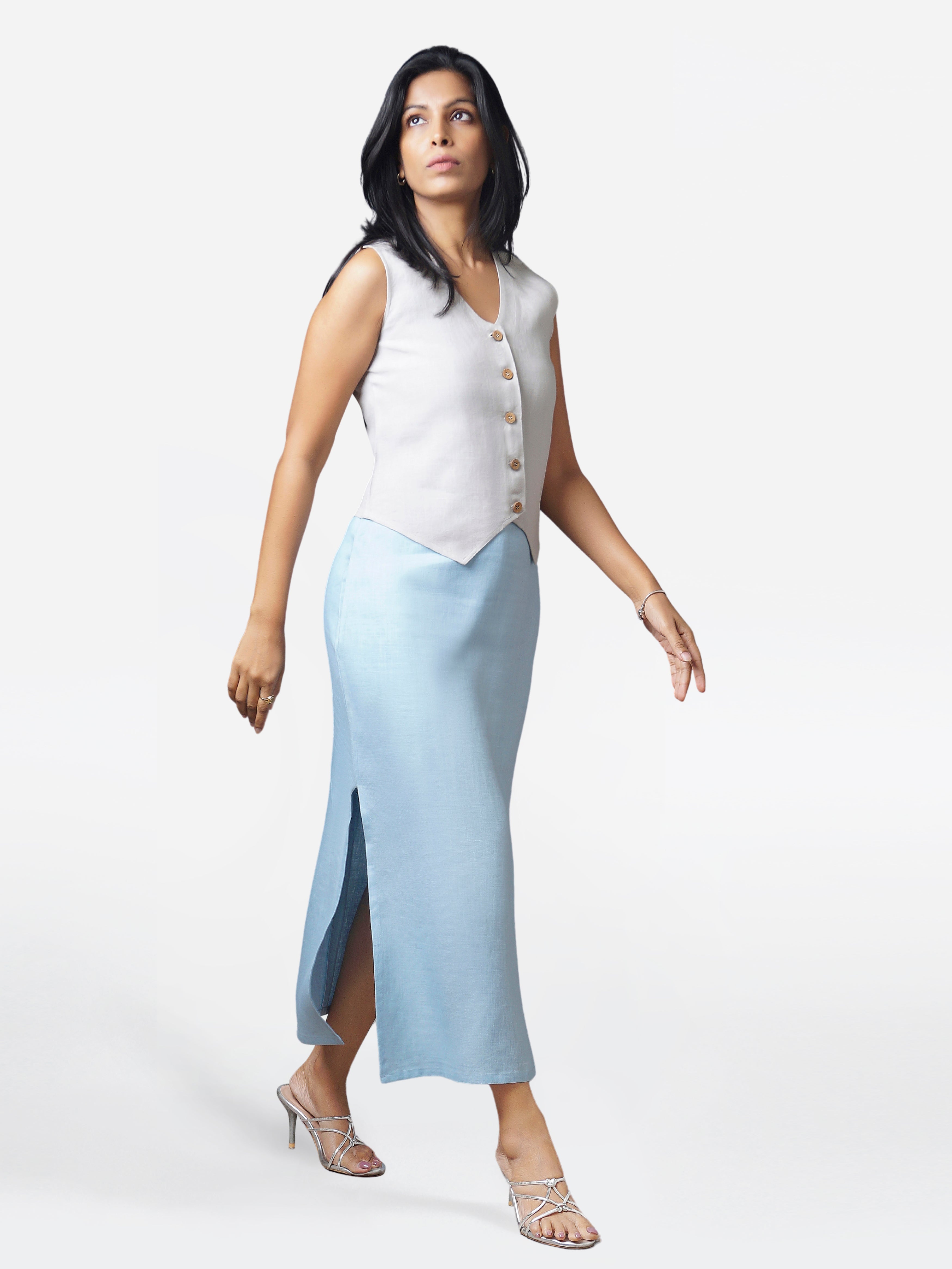 Powder Blue Linen Long Dress