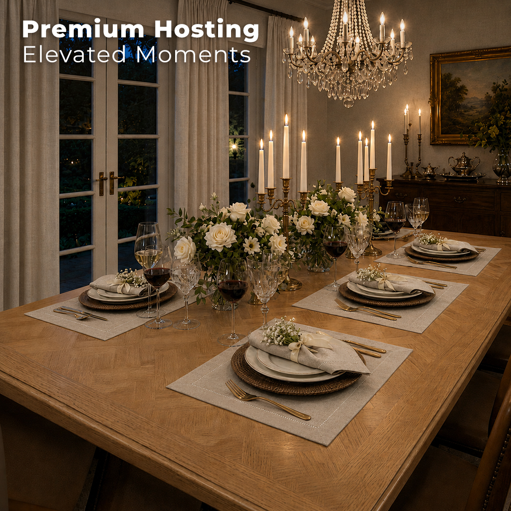 Natural pure linen placemats with matching D'Moksha table linens