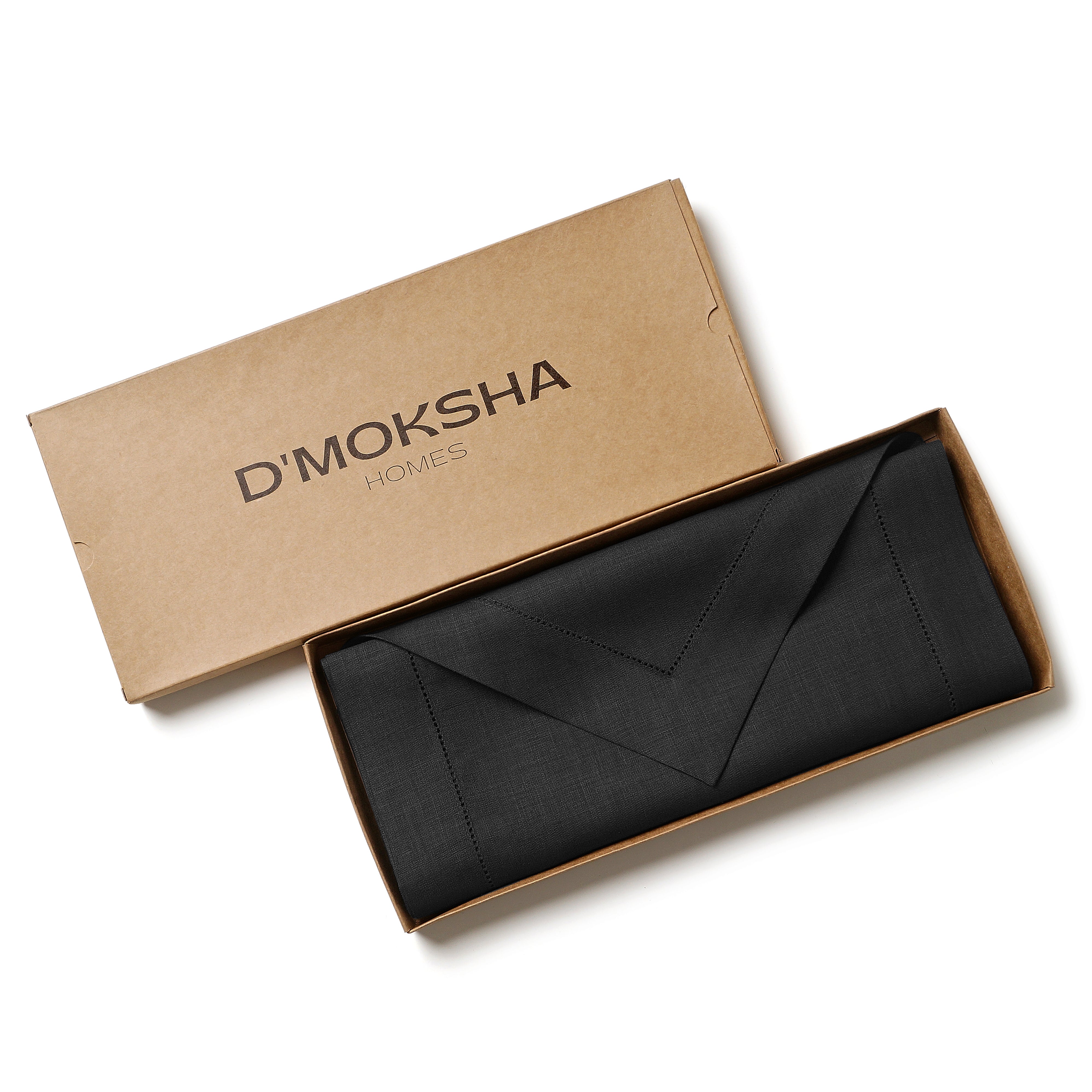 Black pure linen table runner folded to show fabric texture
