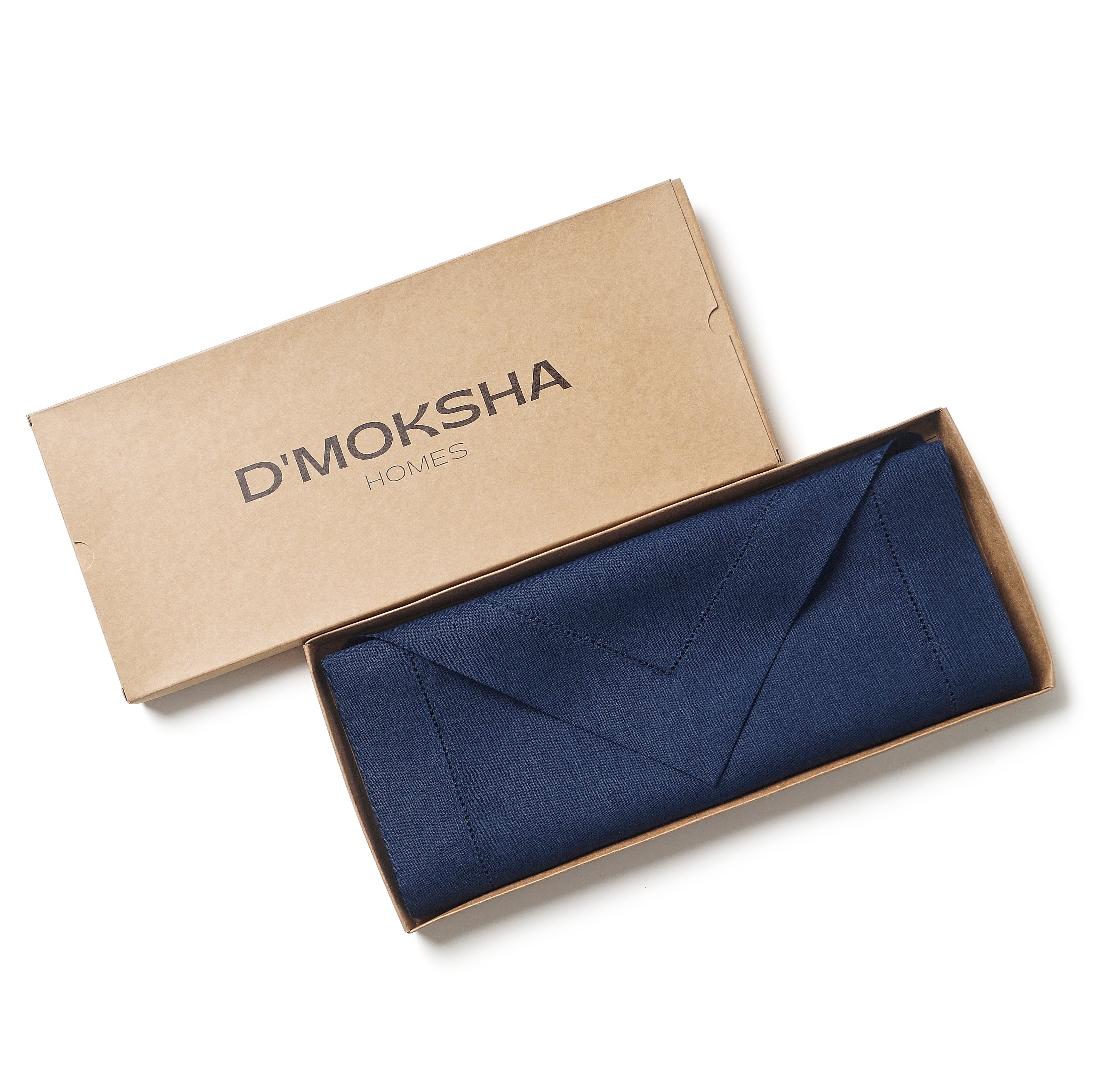 Navy blue pure linen table runner folded to show fabric texture