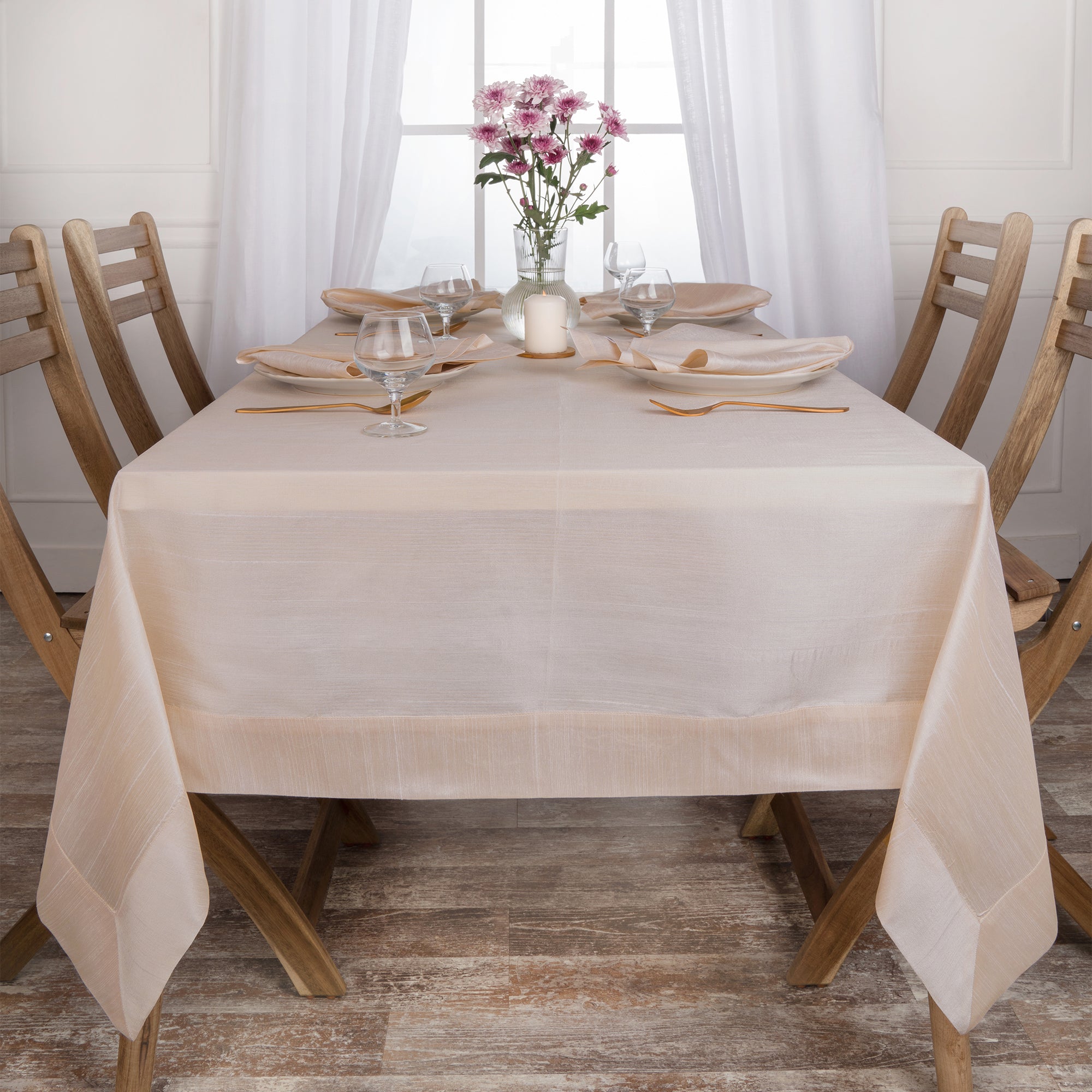 Natural Luxe Shine tablecloth folded to show fabric texture