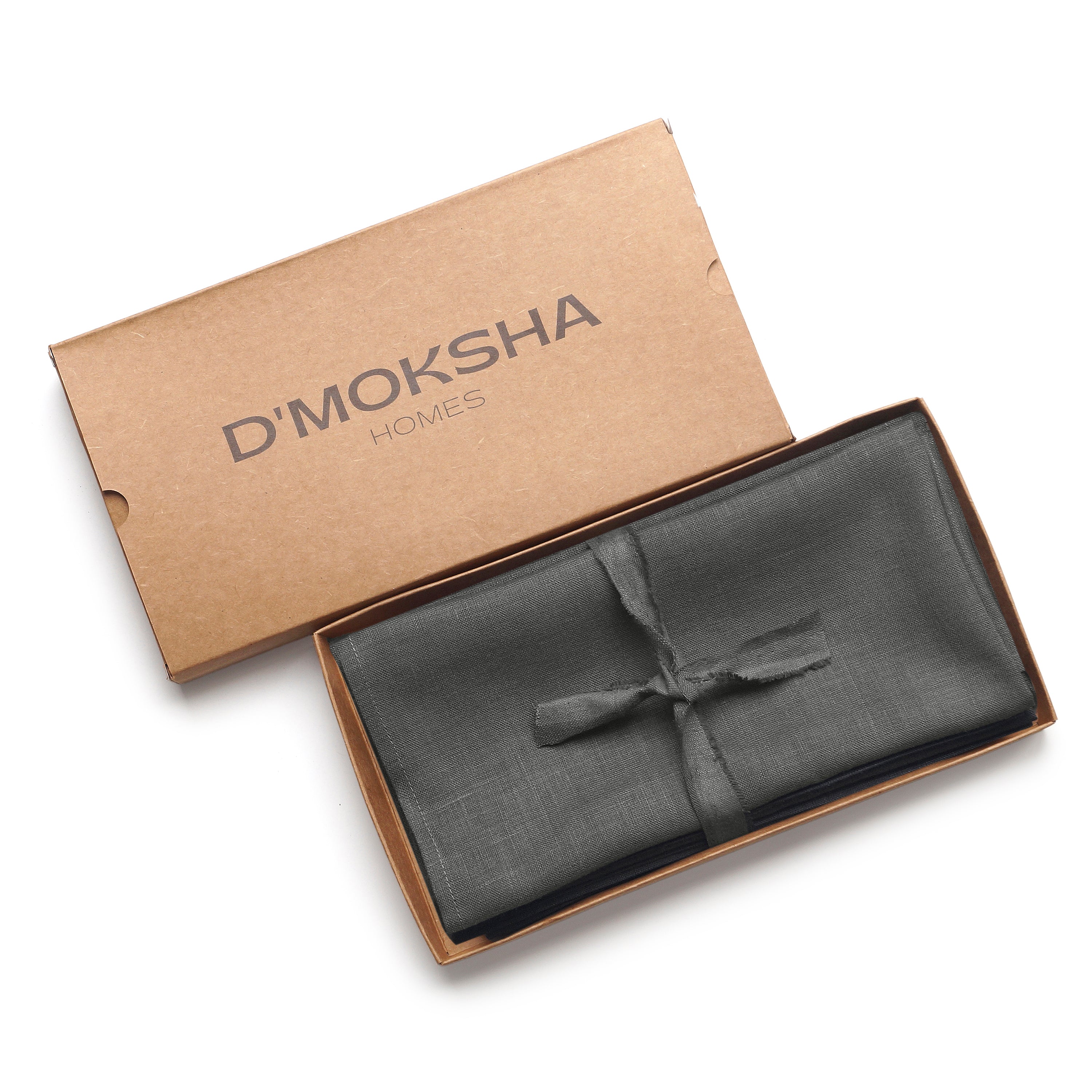 Close-up of the mitered corners on charcoal grey pure linen dinner napkins