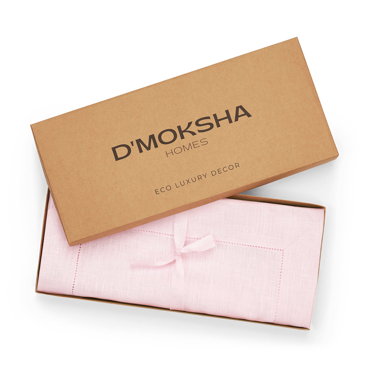 Pastel pink linen table runner folded to show fabric texture