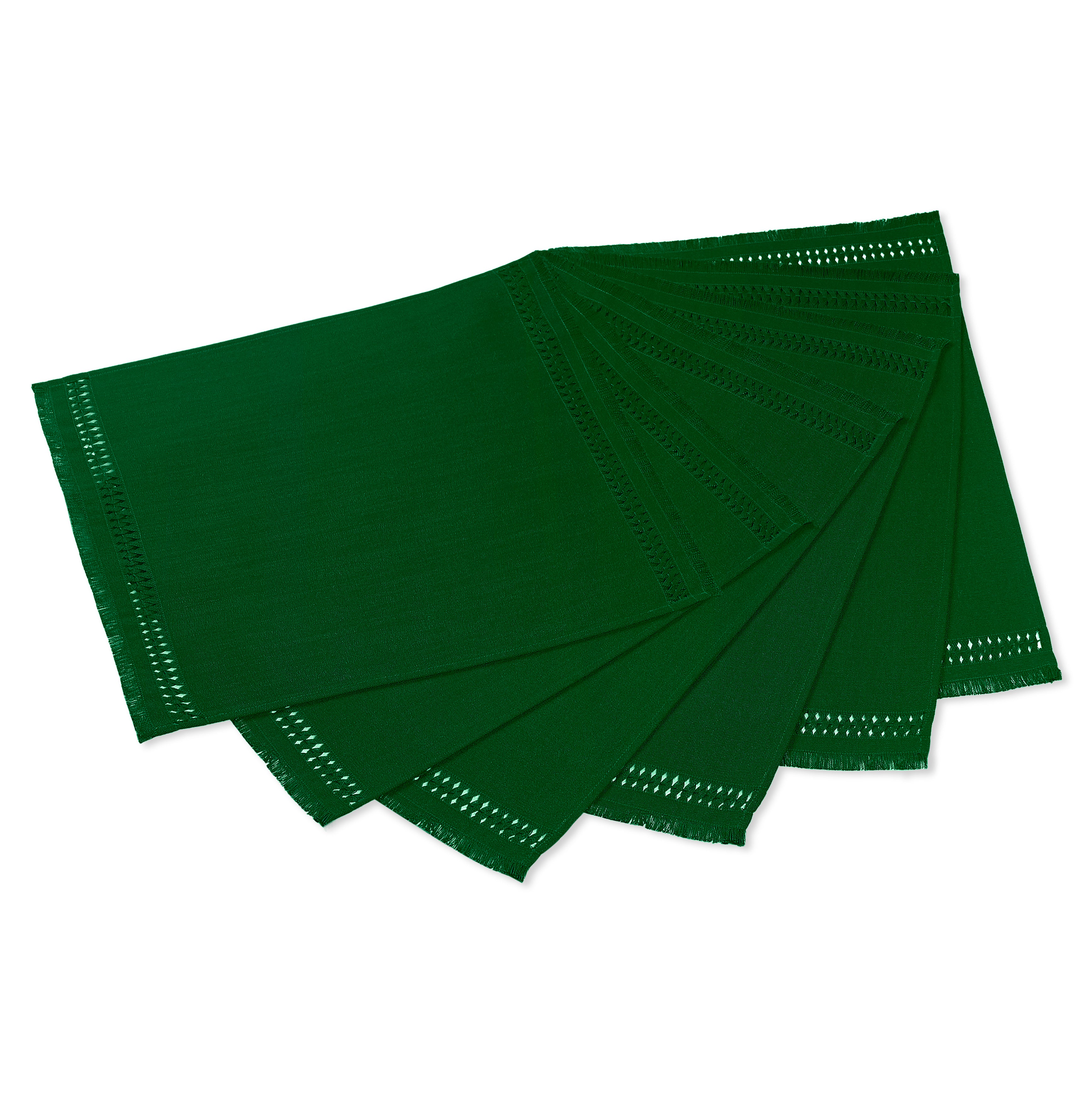 Eden green faux linen placemats folded to show fabric texture
