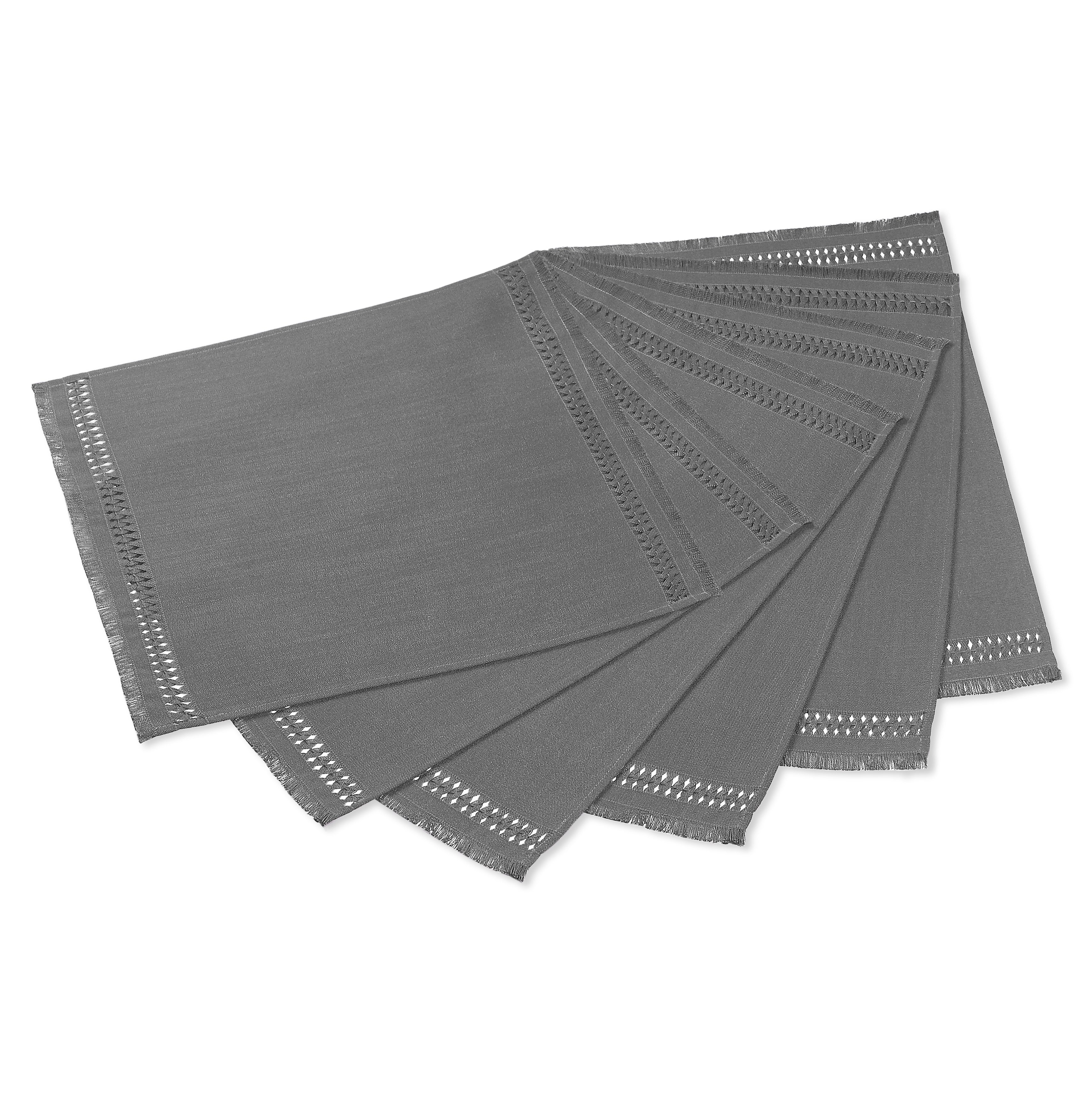 Charcoal grey faux linen placemats folded to show fabric texture