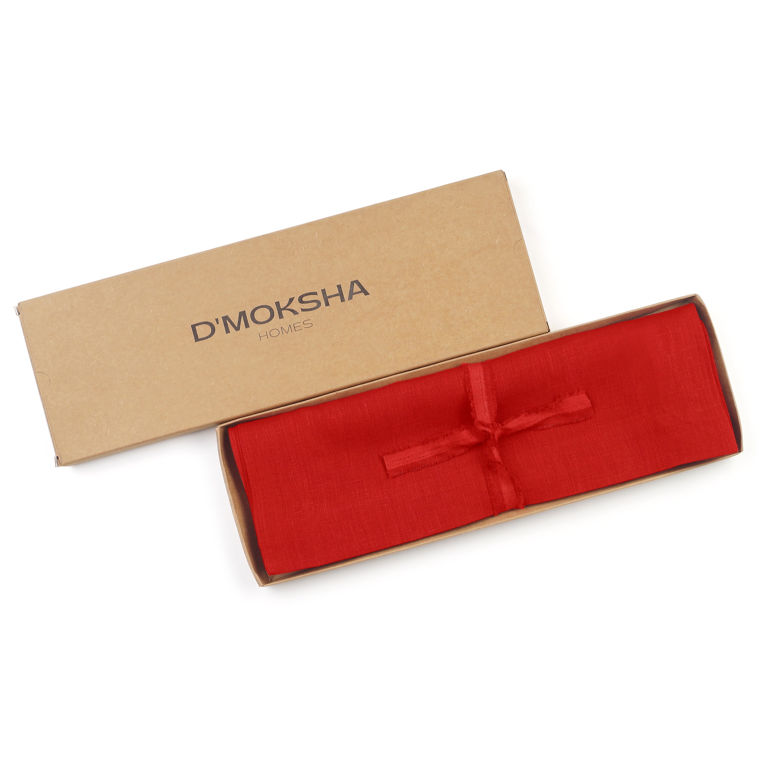 Bright red pure linen placemats folded to show fabric texture