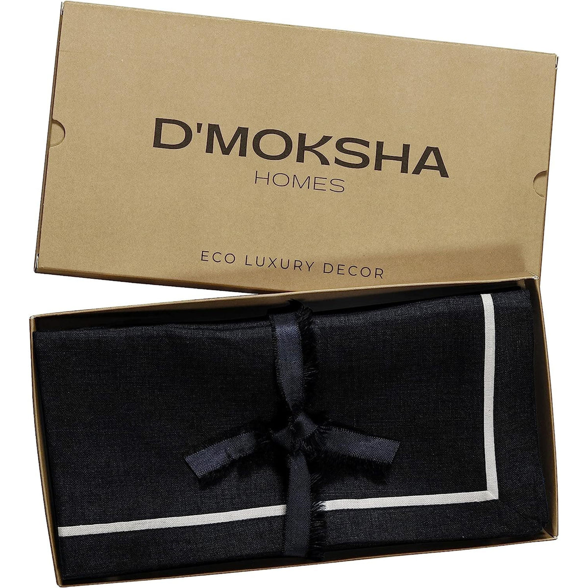 Black and white pure linen dinner napkins in a set table setting