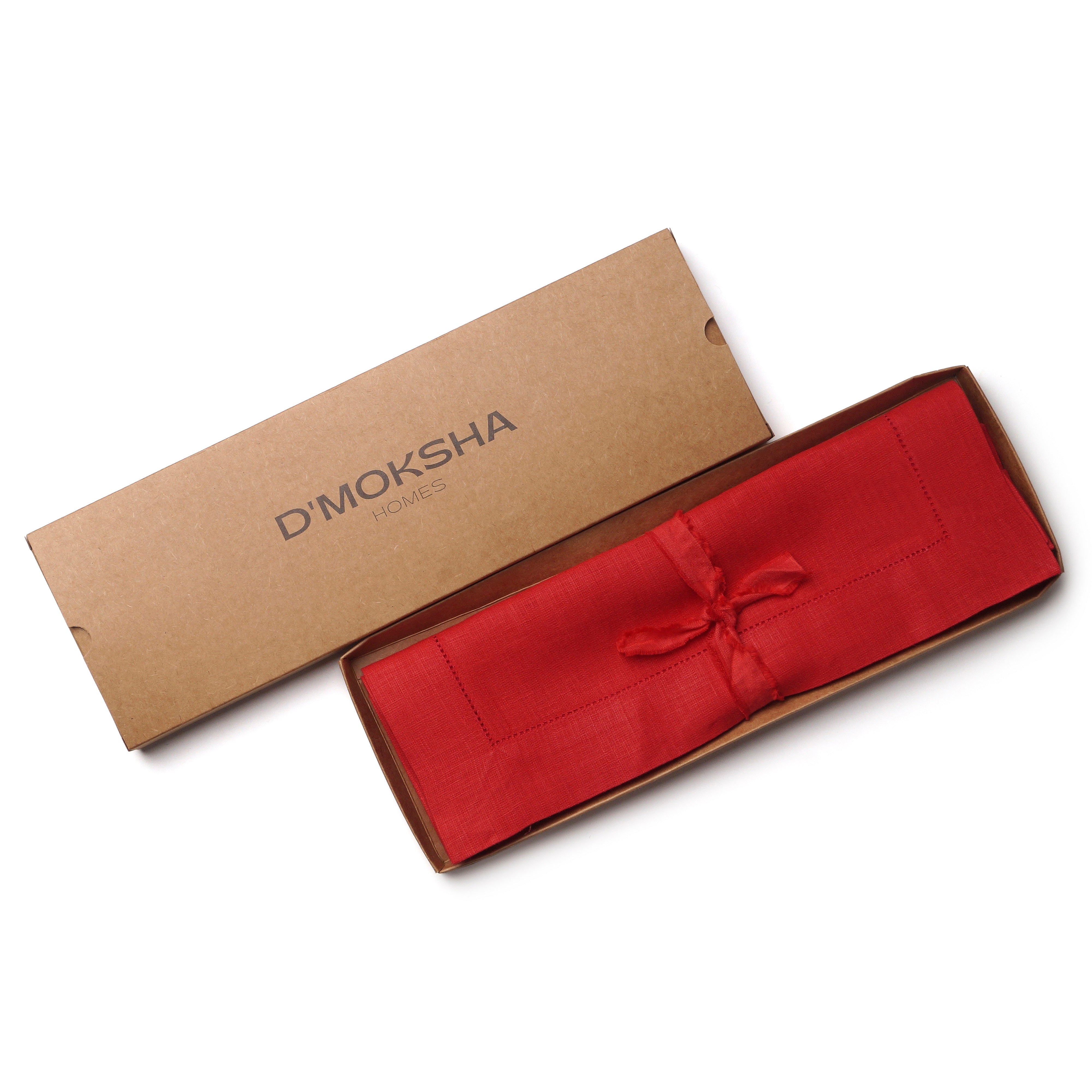 Bright Red Linen Placemats, Hemstitch, 14 x 19 inch, 6 pcs
