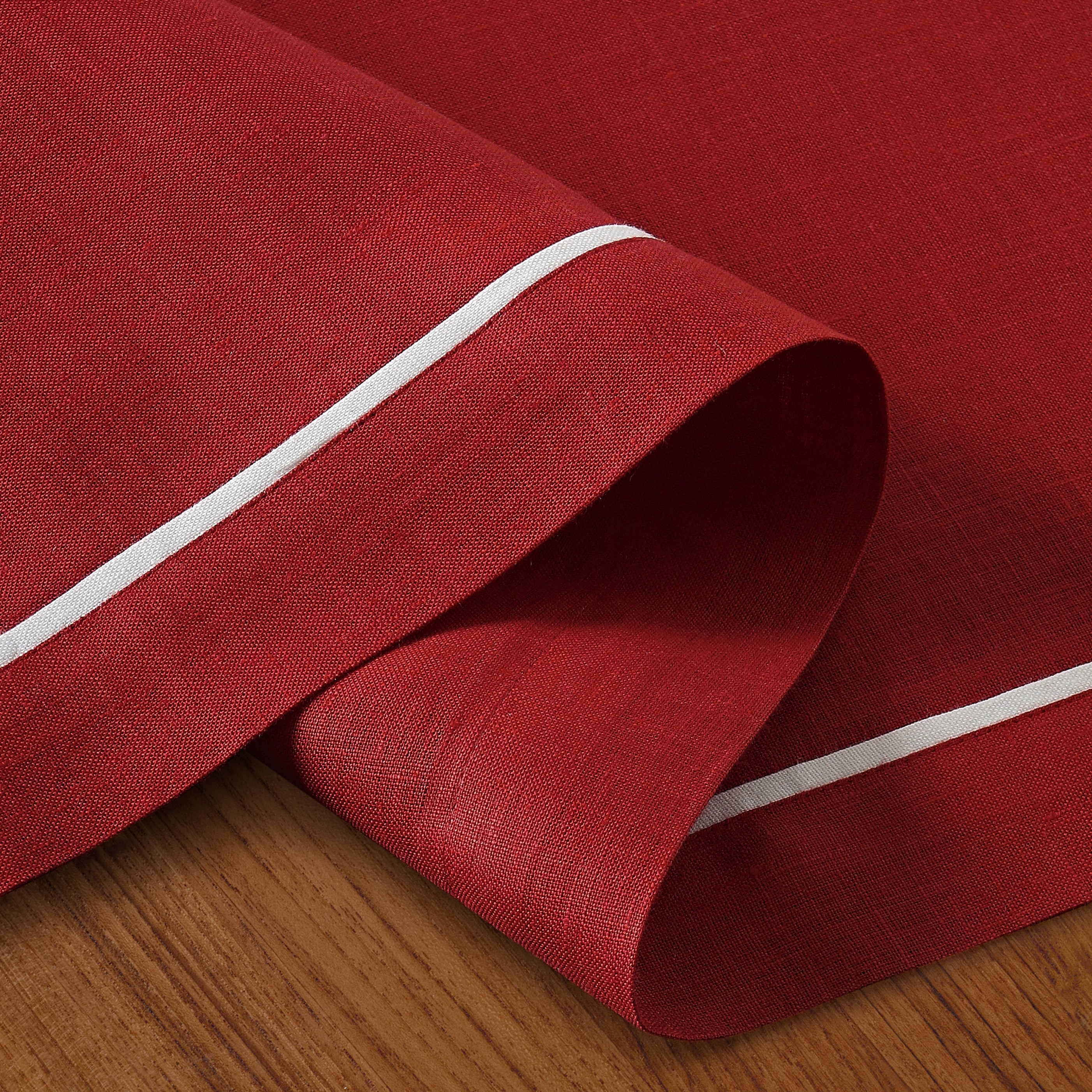 Red and White Pure Linen Table Runner - Reversible
