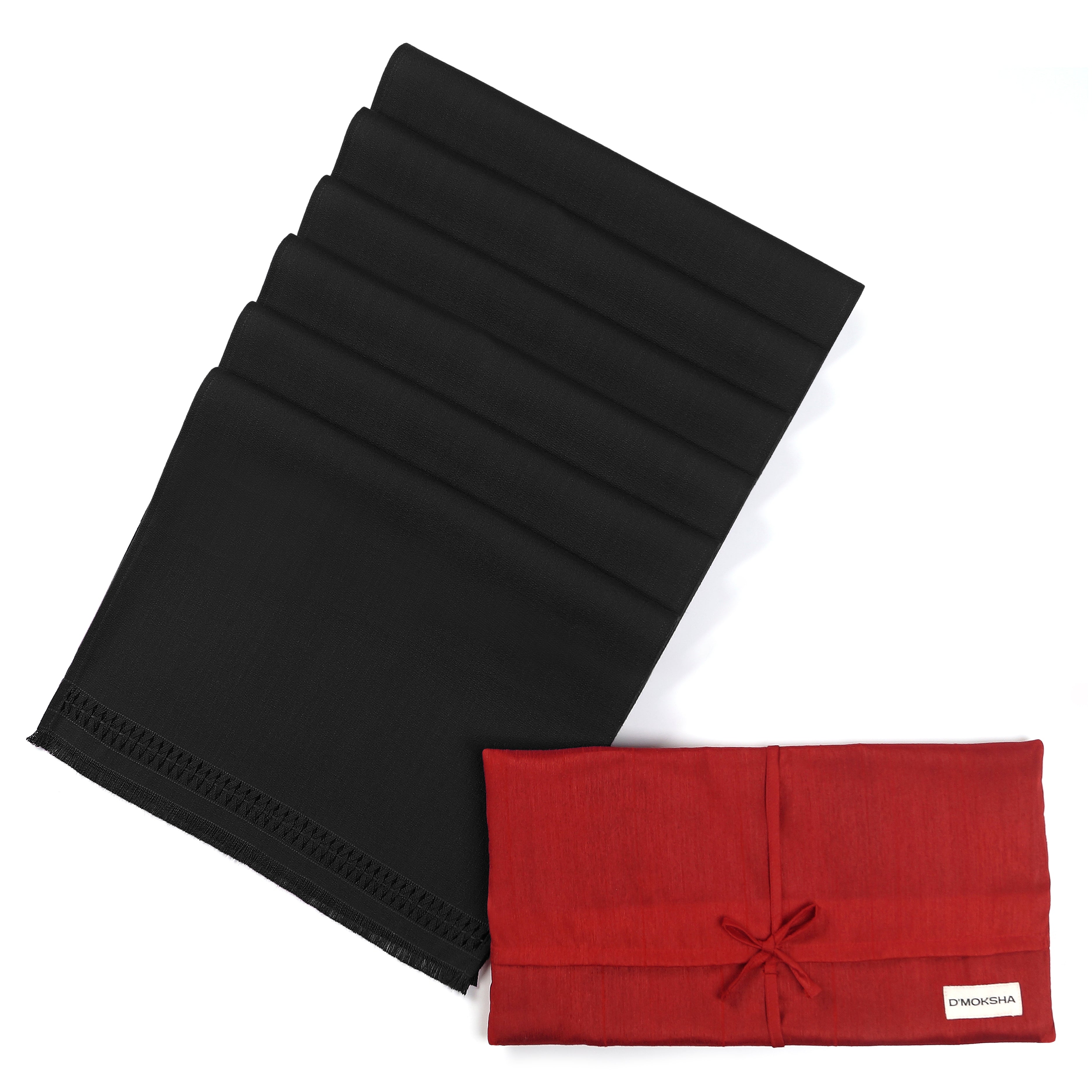 Black faux linen dinner napkins folded to show fabric texture