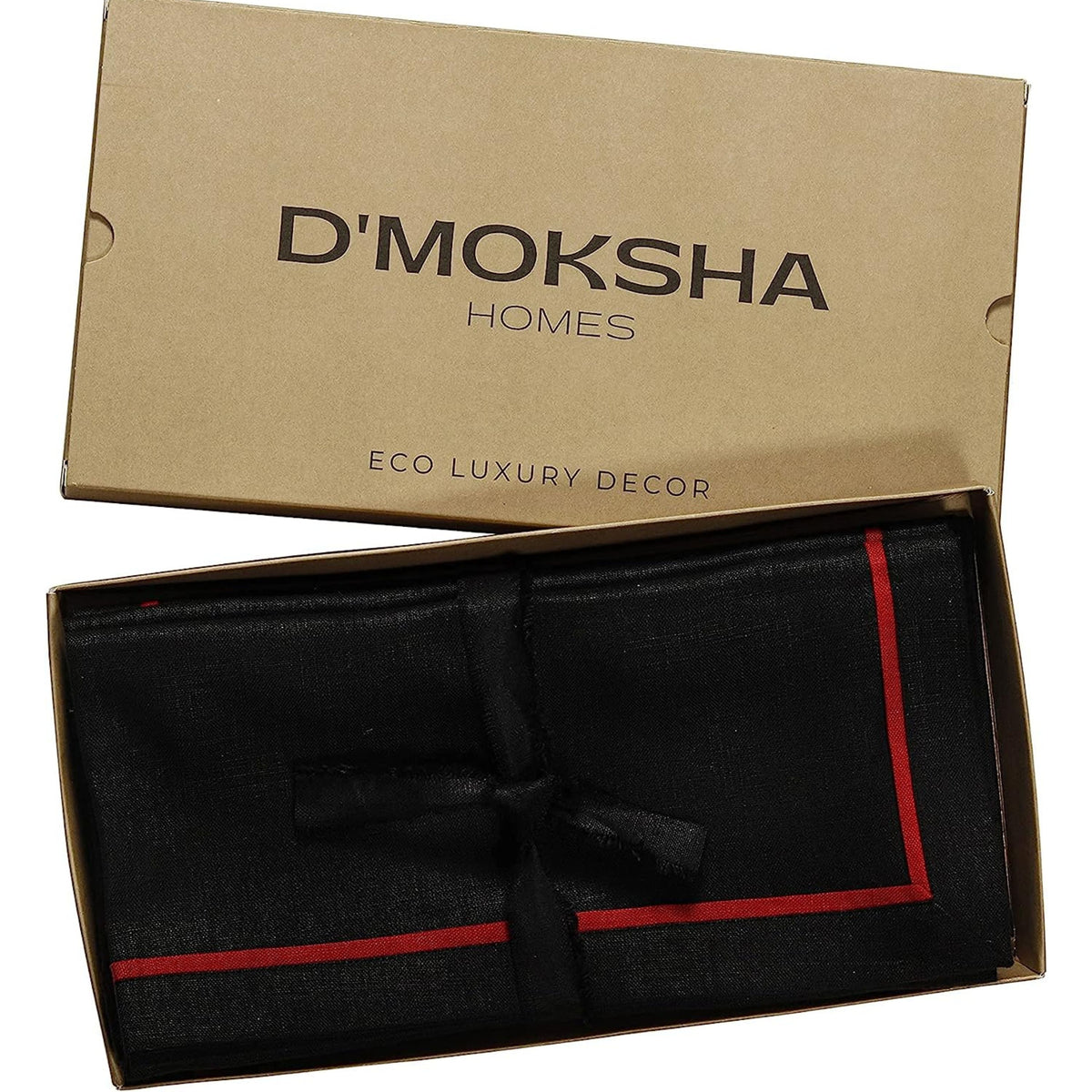 Black and red pure linen dinner napkins in a set table setting
