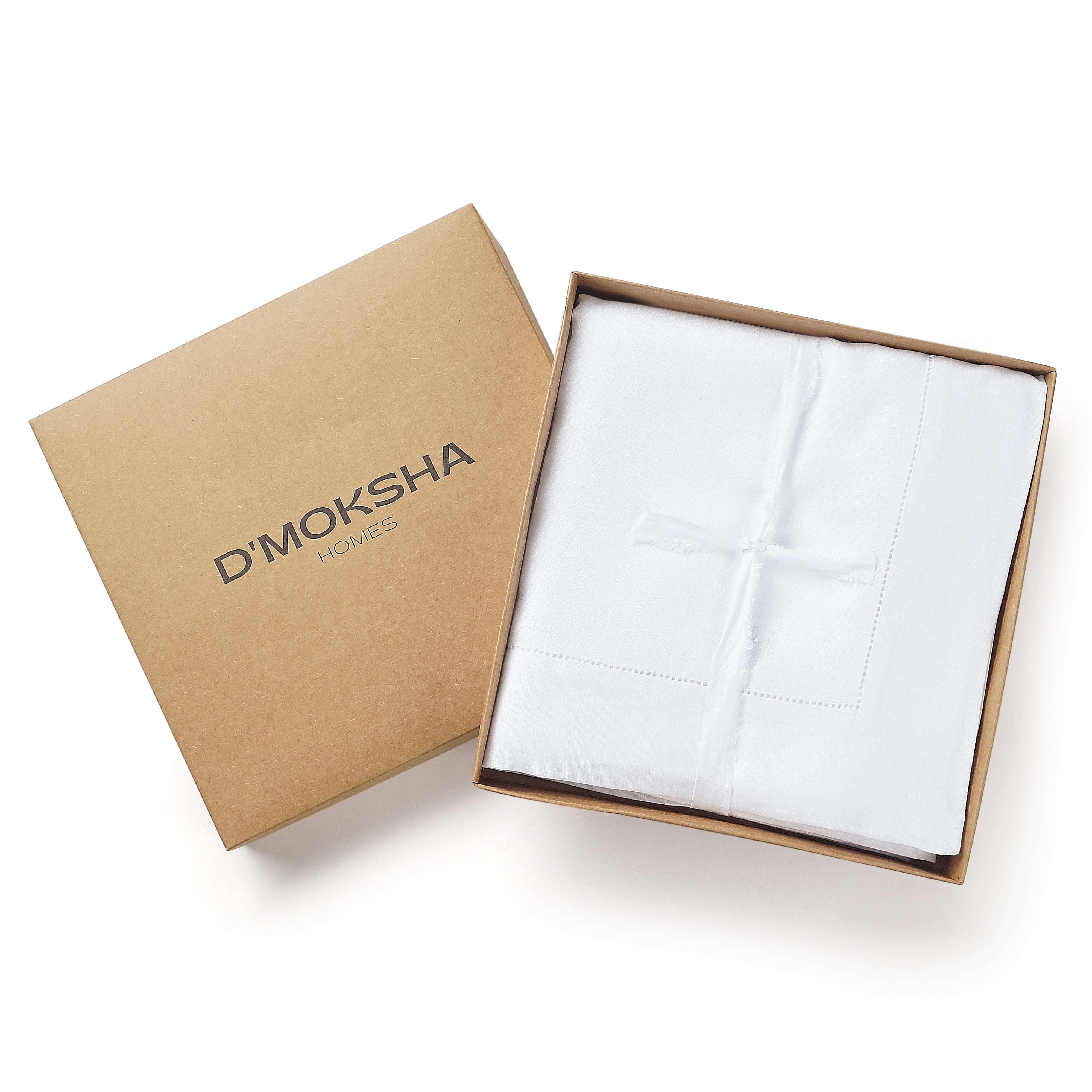 White Pure Linen Tablecloth, Hemstitch