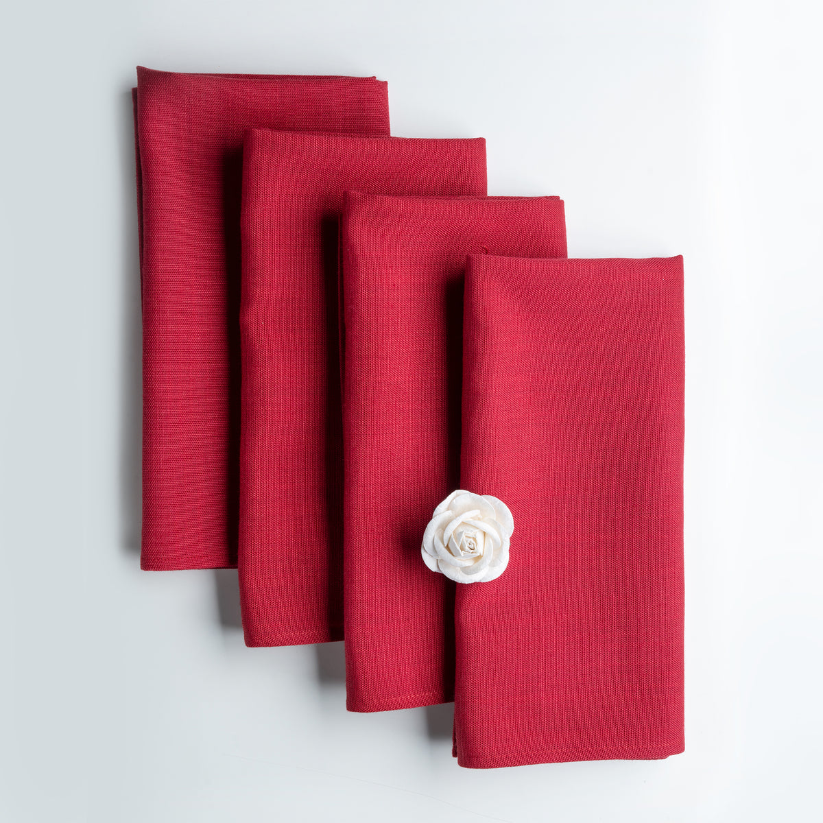 Red faux linen dinner napkins, 20 x 20 inches, set of 4