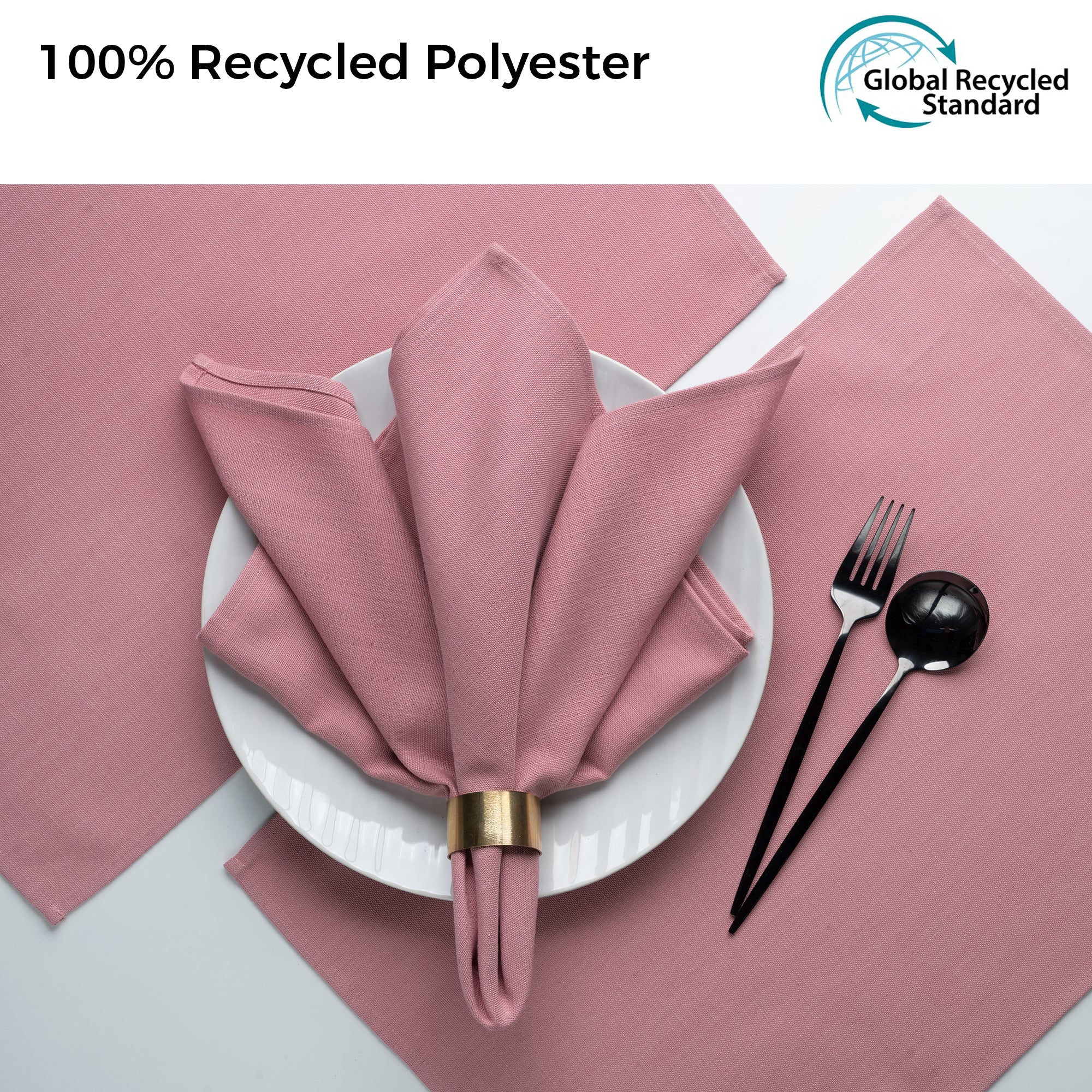 Dusty pink faux linen placemats styled on a dining table