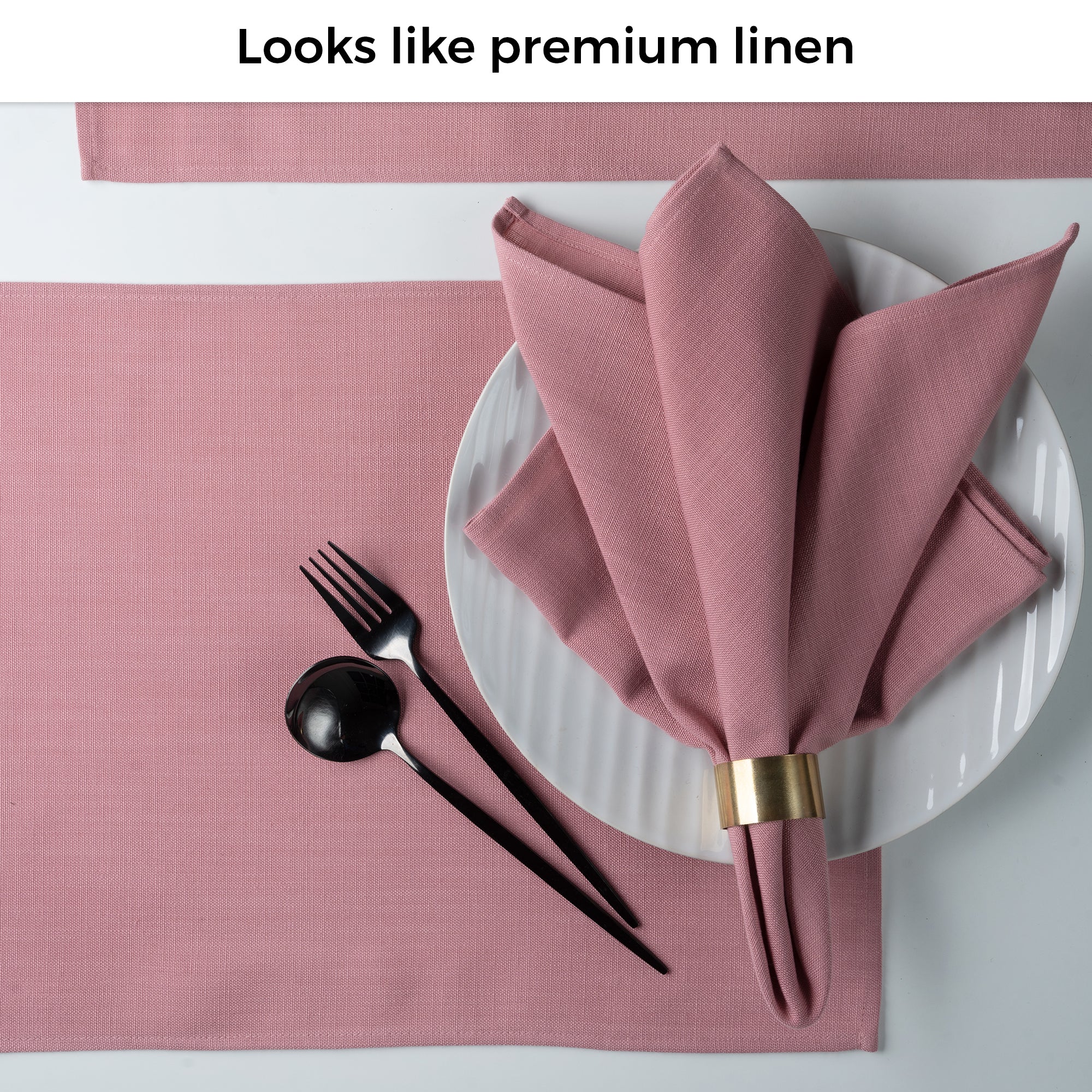 Close-up of the weave on dusty pink faux linen placemats