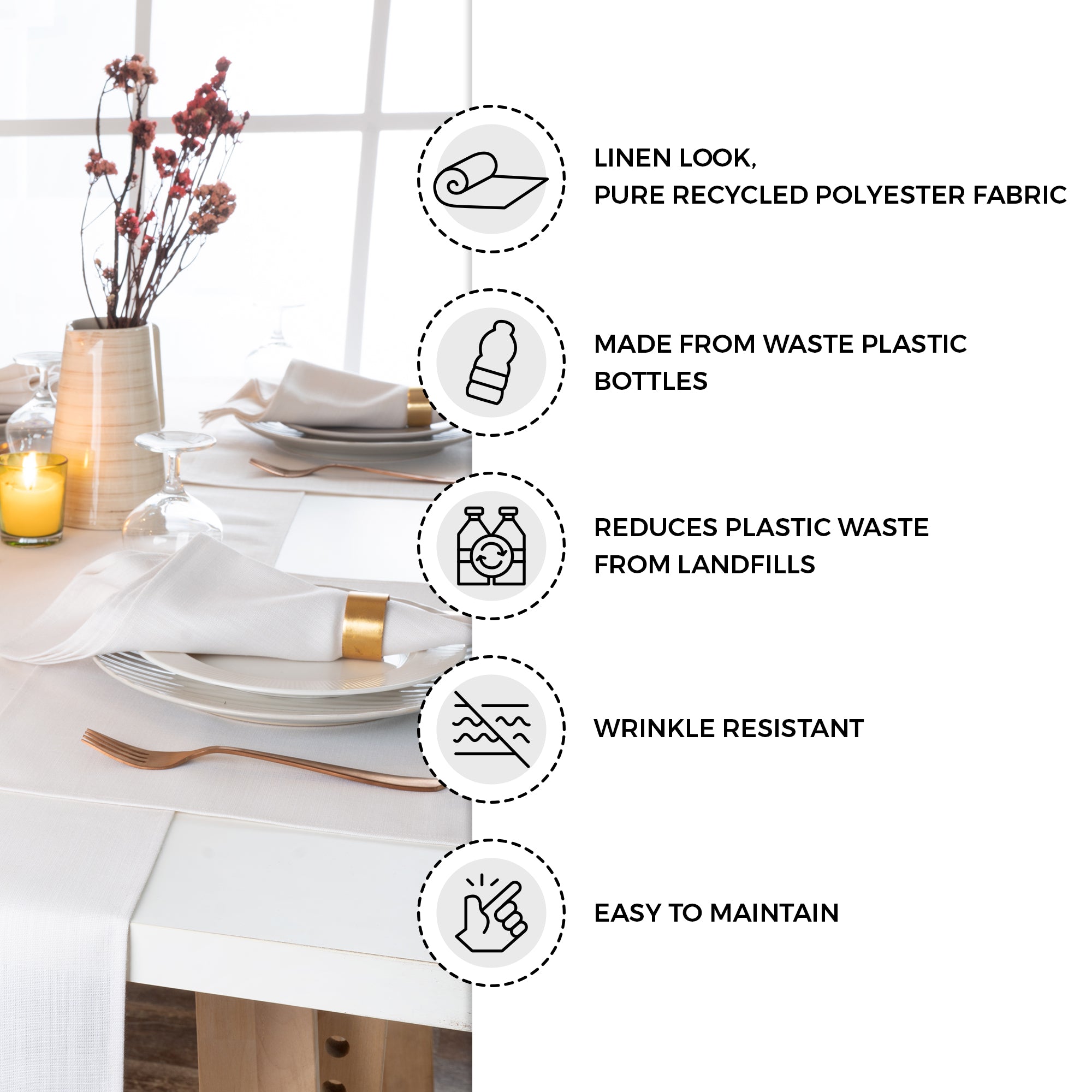 Chambray cream and white faux linen placemats with matching D'Moksha table linens