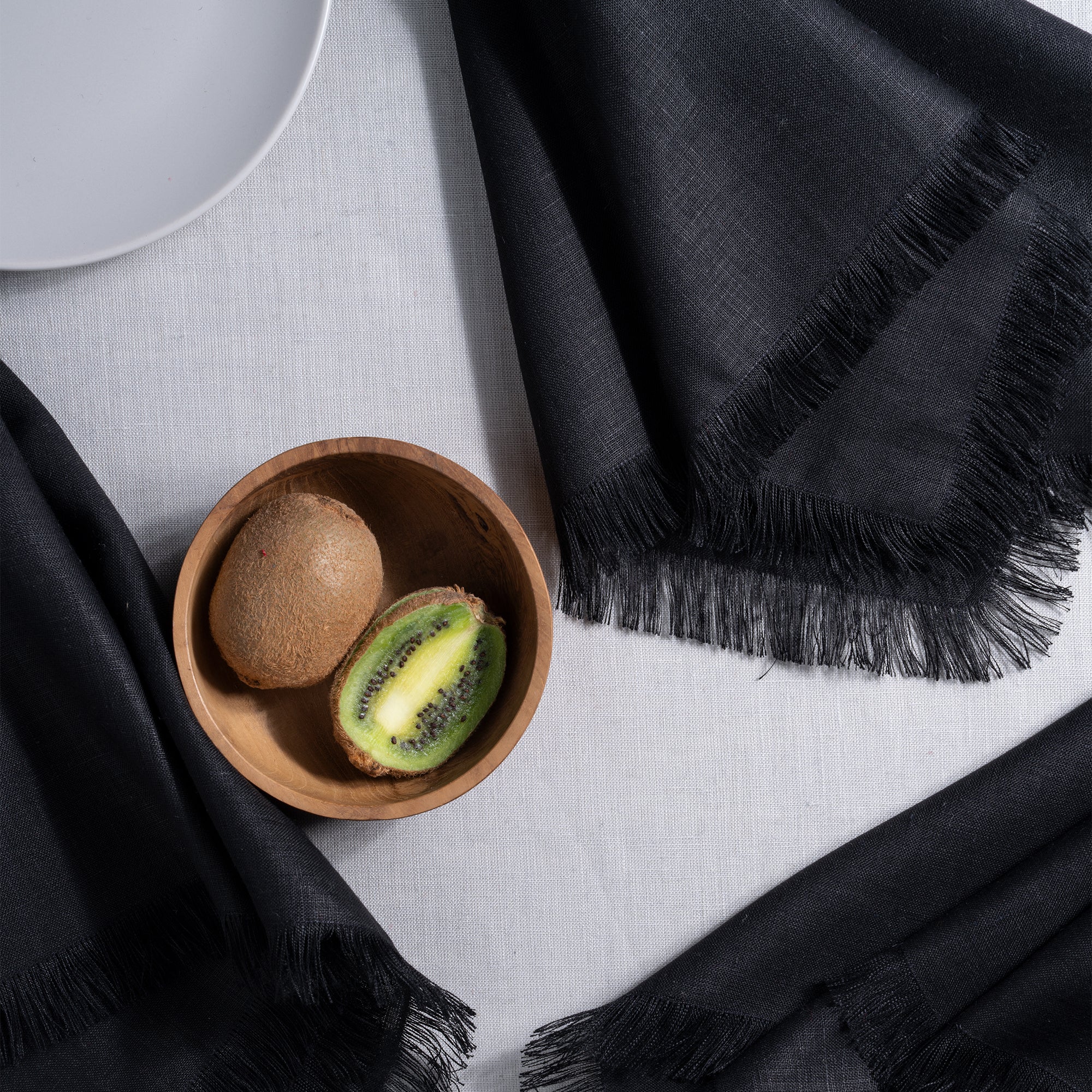 Black pure linen dinner napkins with matching D'Moksha table linens