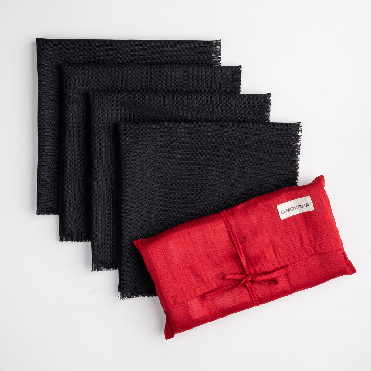 Black faux linen dinner napkins folded to show fabric texture