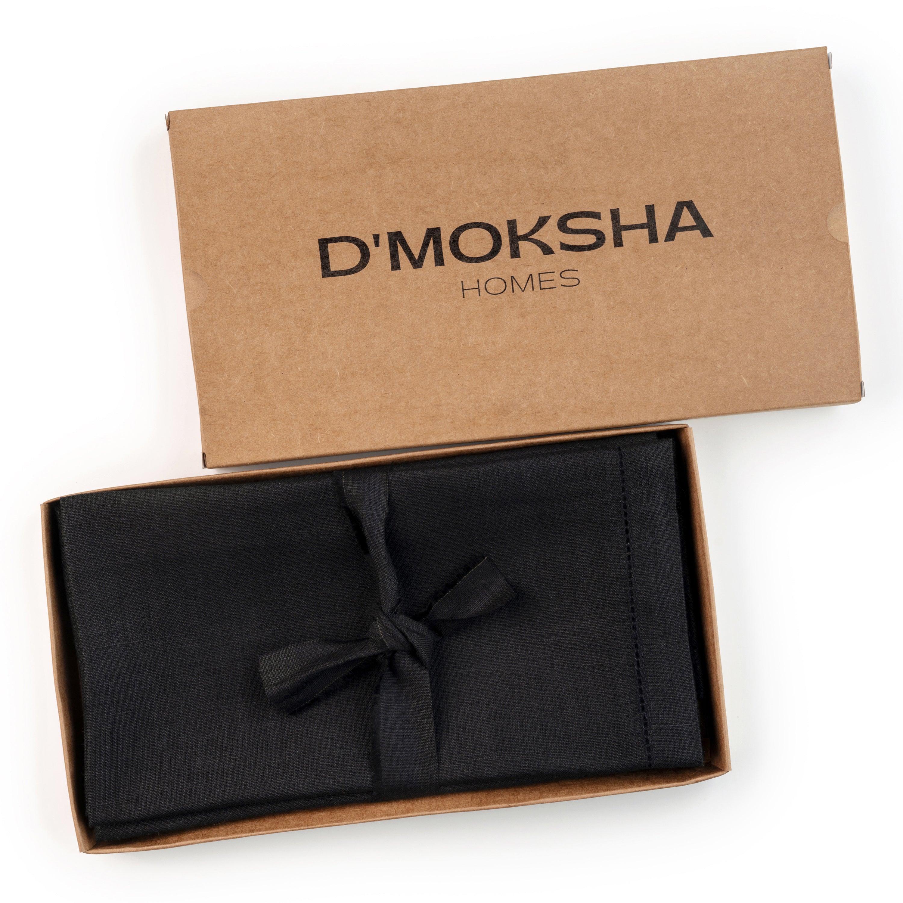 Black pure linen dinner napkins with matching D'Moksha table linens