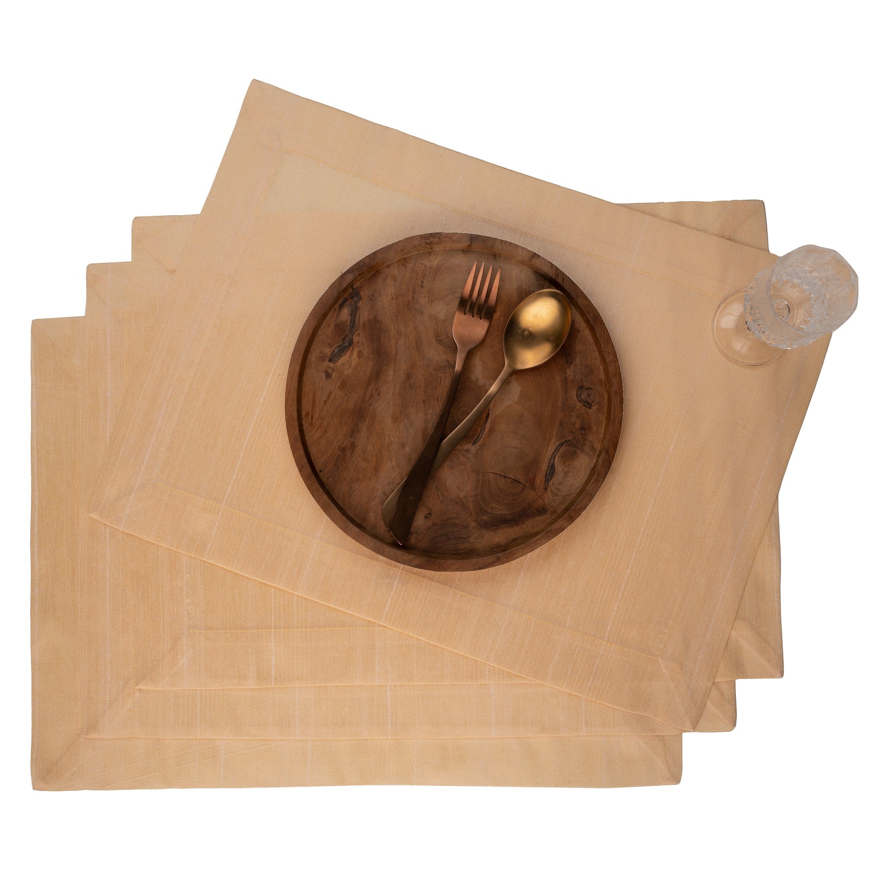 Cream Luxe Shine placemats with mitered corners, 14 x 19 inches, set of 4