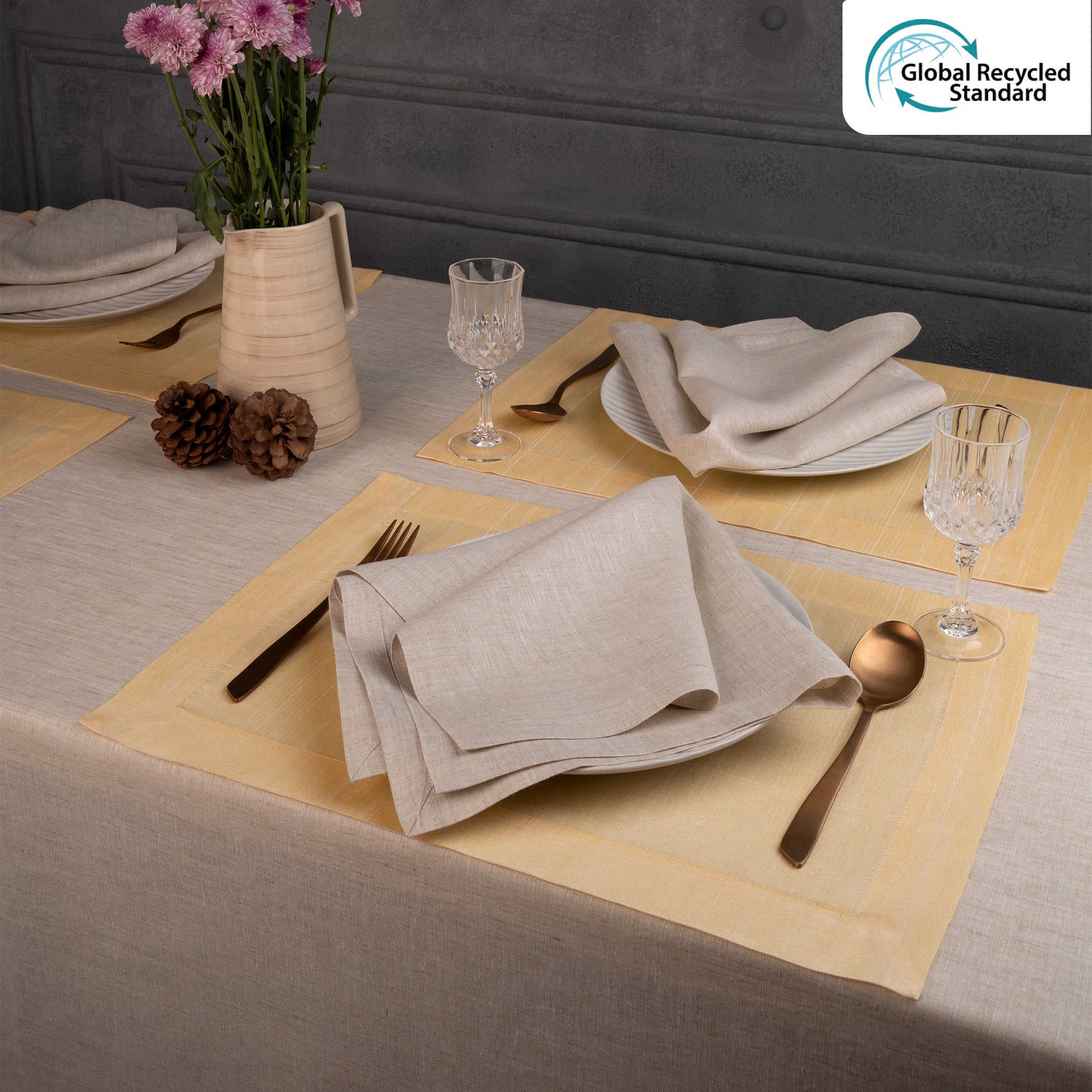 Cream Luxe Shine placemats styled on a dining table