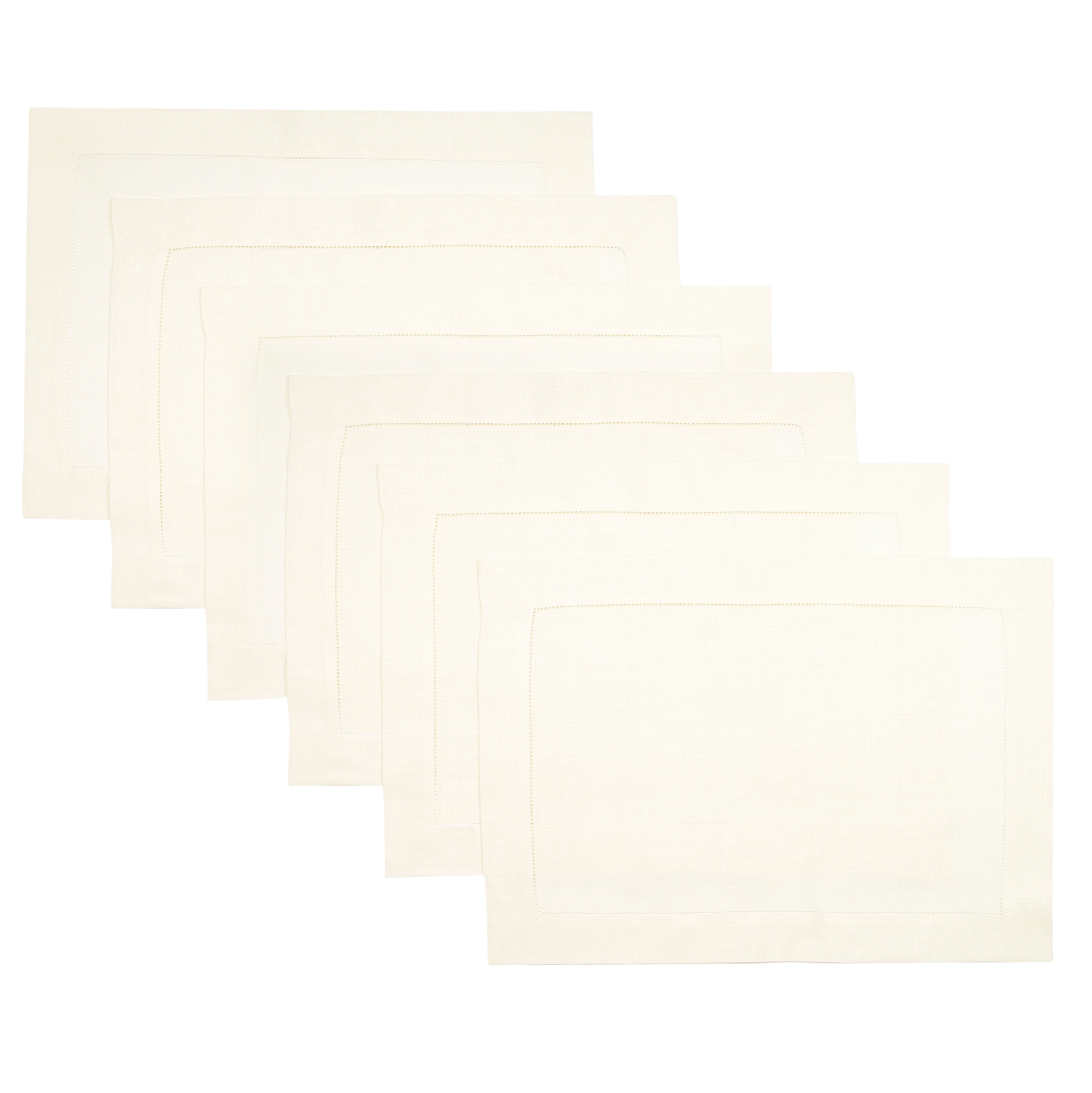 Ivory Linen Placemats, Hemstitch, 14 x 19 inch, 6 pcs